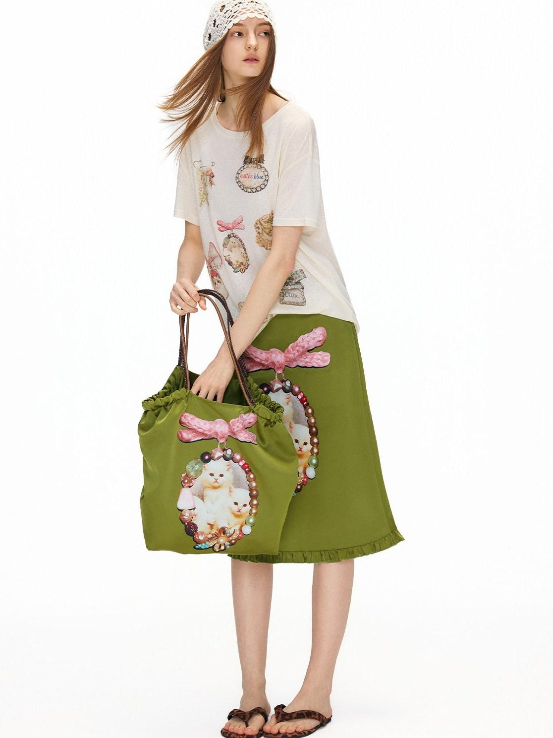 OuttheBlue Spacious Olive Green And Cream Commuter Tote For Women New Arrival Handbags