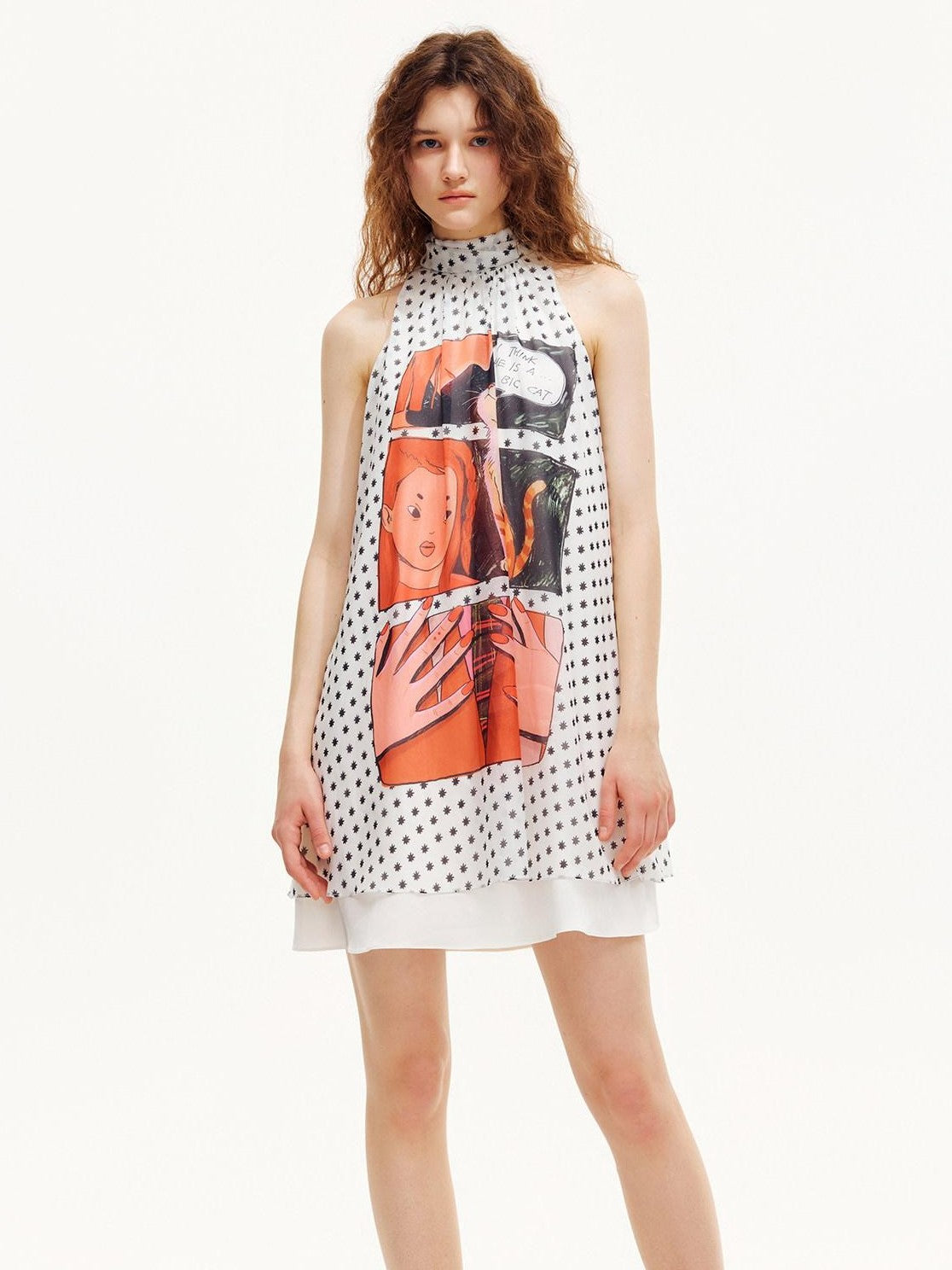 OuttheBlue Star Polka Comic Print Tie Halter A Line Women&