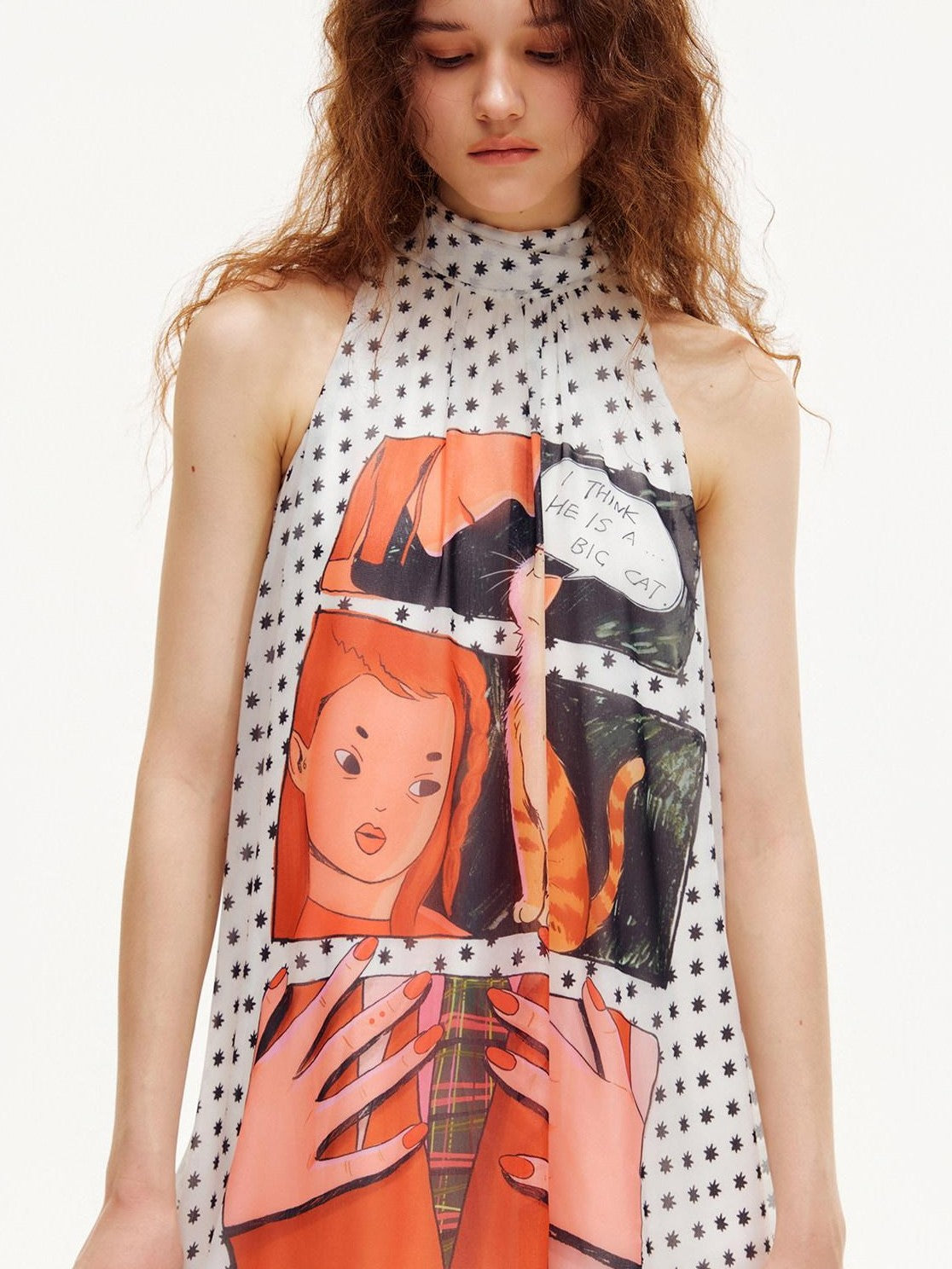OuttheBlue Star Polka Comic Print Tie Halter A Line Women&