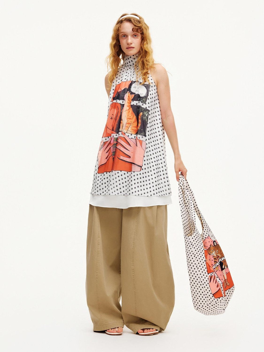 OuttheBlue Star Polka Comic Print Tie Halter A Line Women&