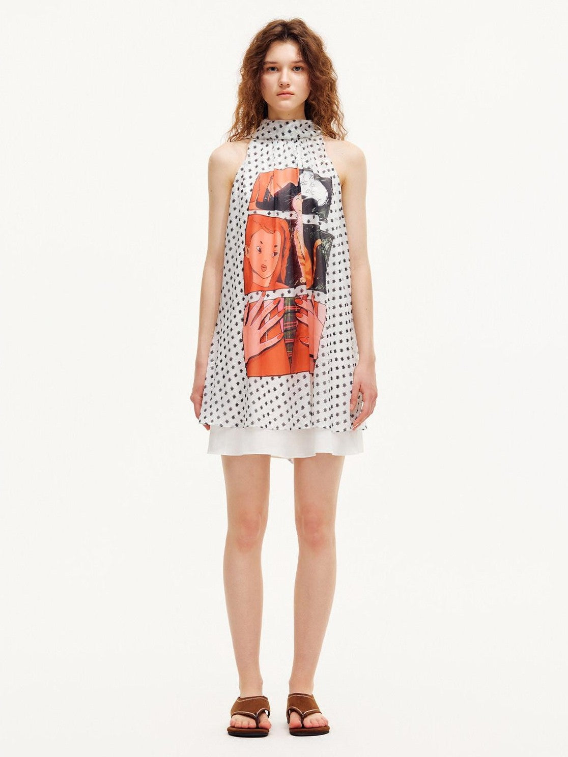 OuttheBlue Star Polka Comic Print Tie Halter A Line Women&