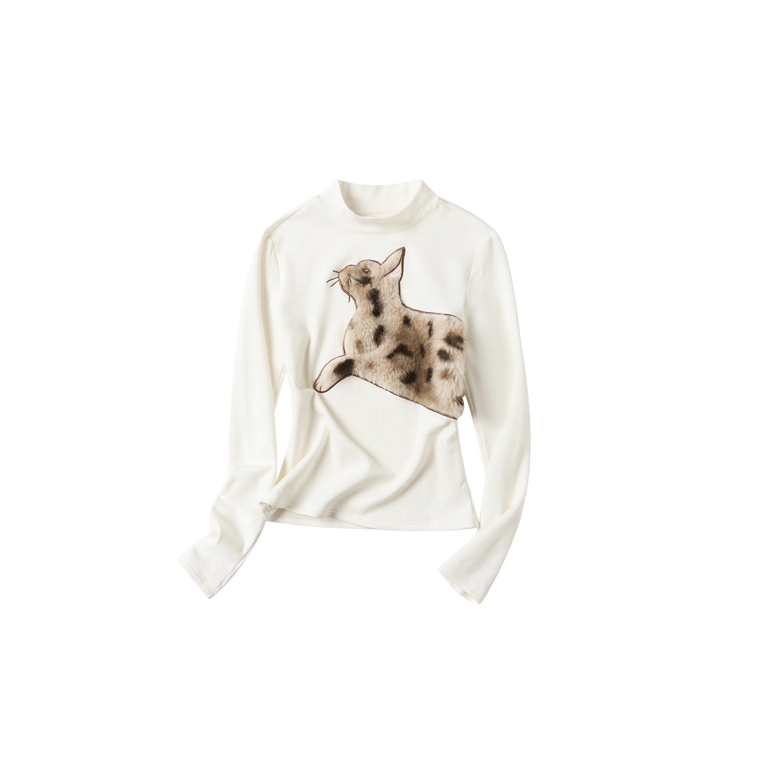 OuttheBlue_Stretch_Cotton_Blend_Slim_Long_Sleeve_Half_High_Neck_Patch_Animal_Print_T-Shirt_MISSTT
