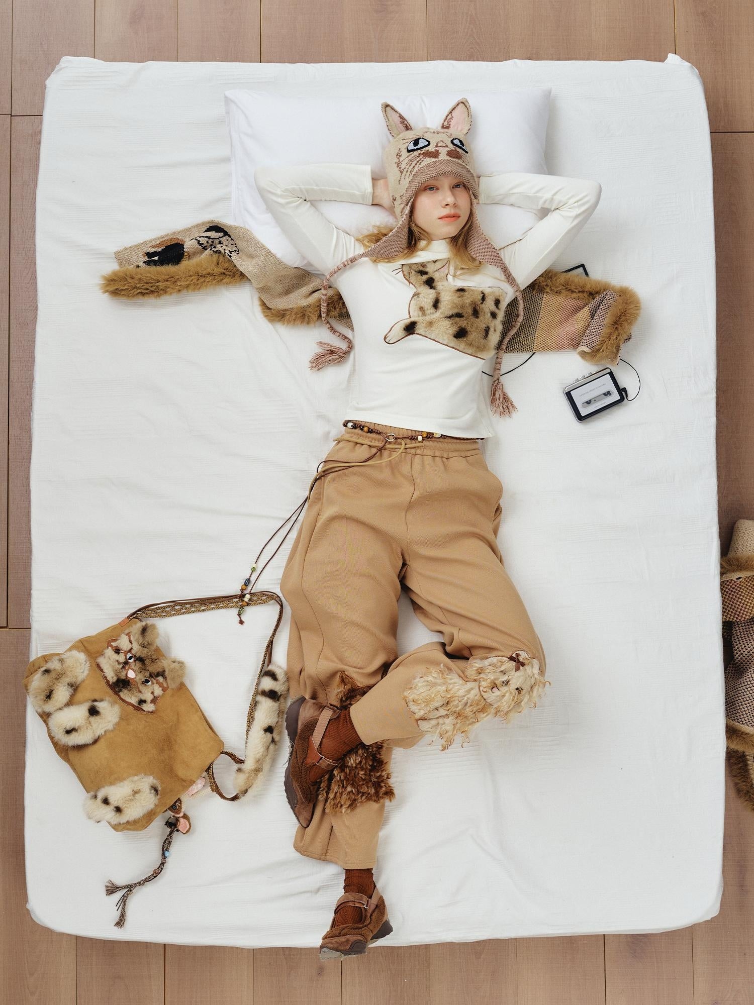 OuttheBlue Stretch Cotton Blend Slim Long Sleeve Half High Neck Patch Animal Print T-Shirt