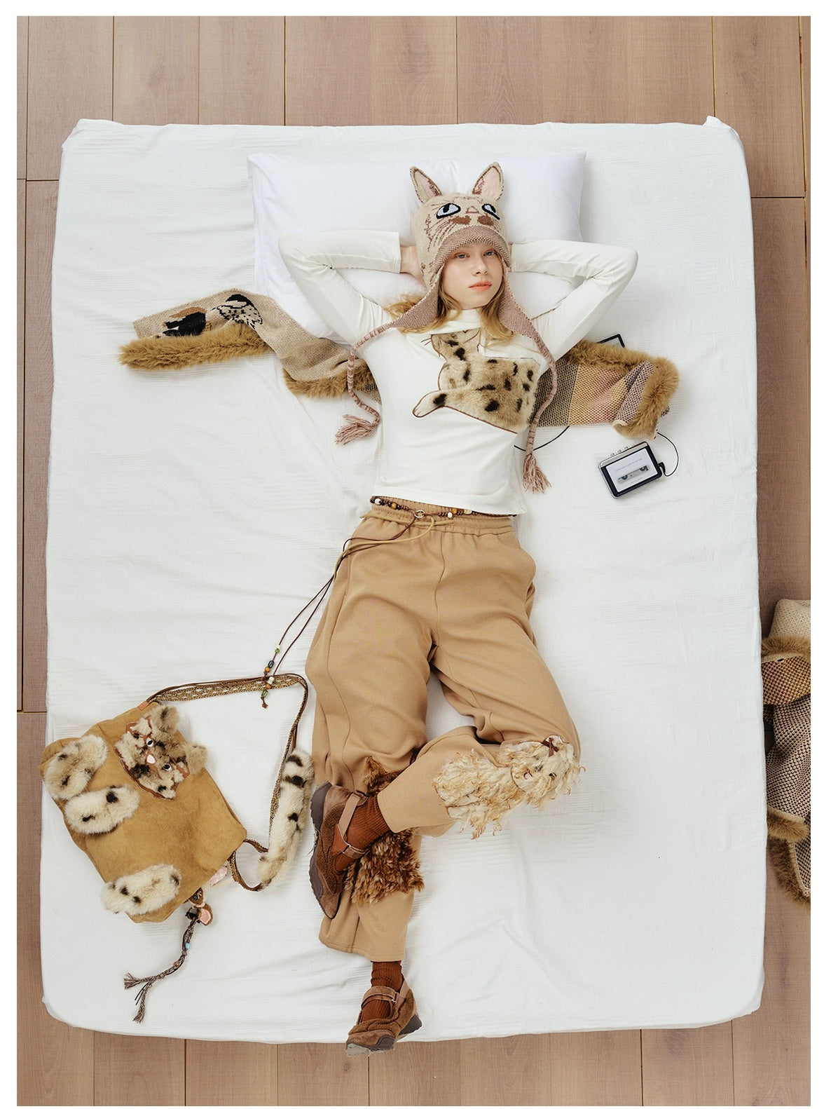 OuttheBlue Stretch Cotton Blend Slim Long Sleeve Half High Neck Patch Animal Print T-Shirt