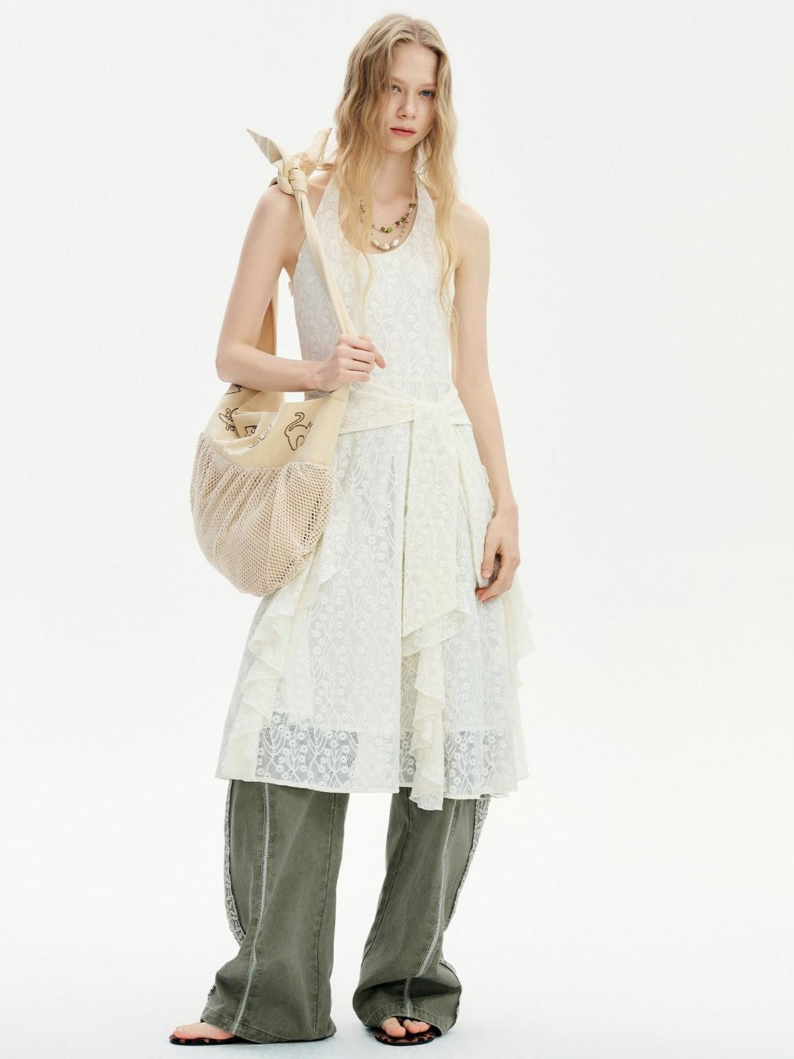 OuttheBlue Stretch Figure Hugging Sleeveless Pearl Ivory Slim Nylon Spandex Midi Dresses