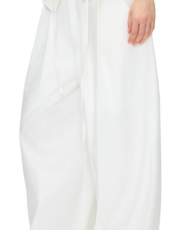 OuttheBlue Stretch Polyester Blend Natural Waist Casual White Women Wide-Leg Pants