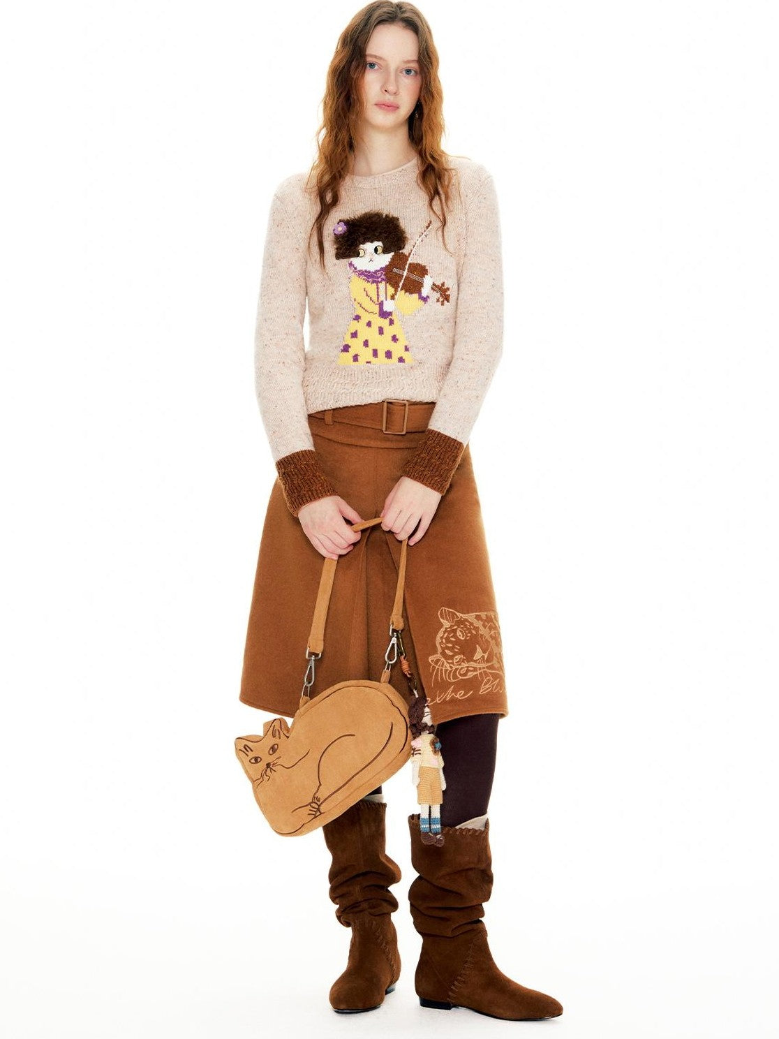 OuttheBlue Suede Cat Embroidery Women&