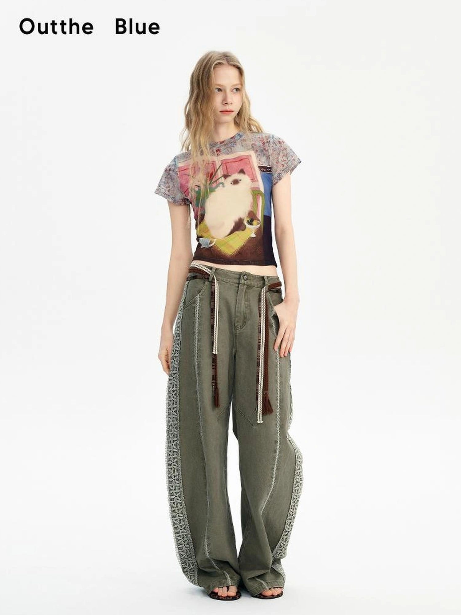 OuttheBlue Summer Cotton Lace Wide Leg Cropped Pants