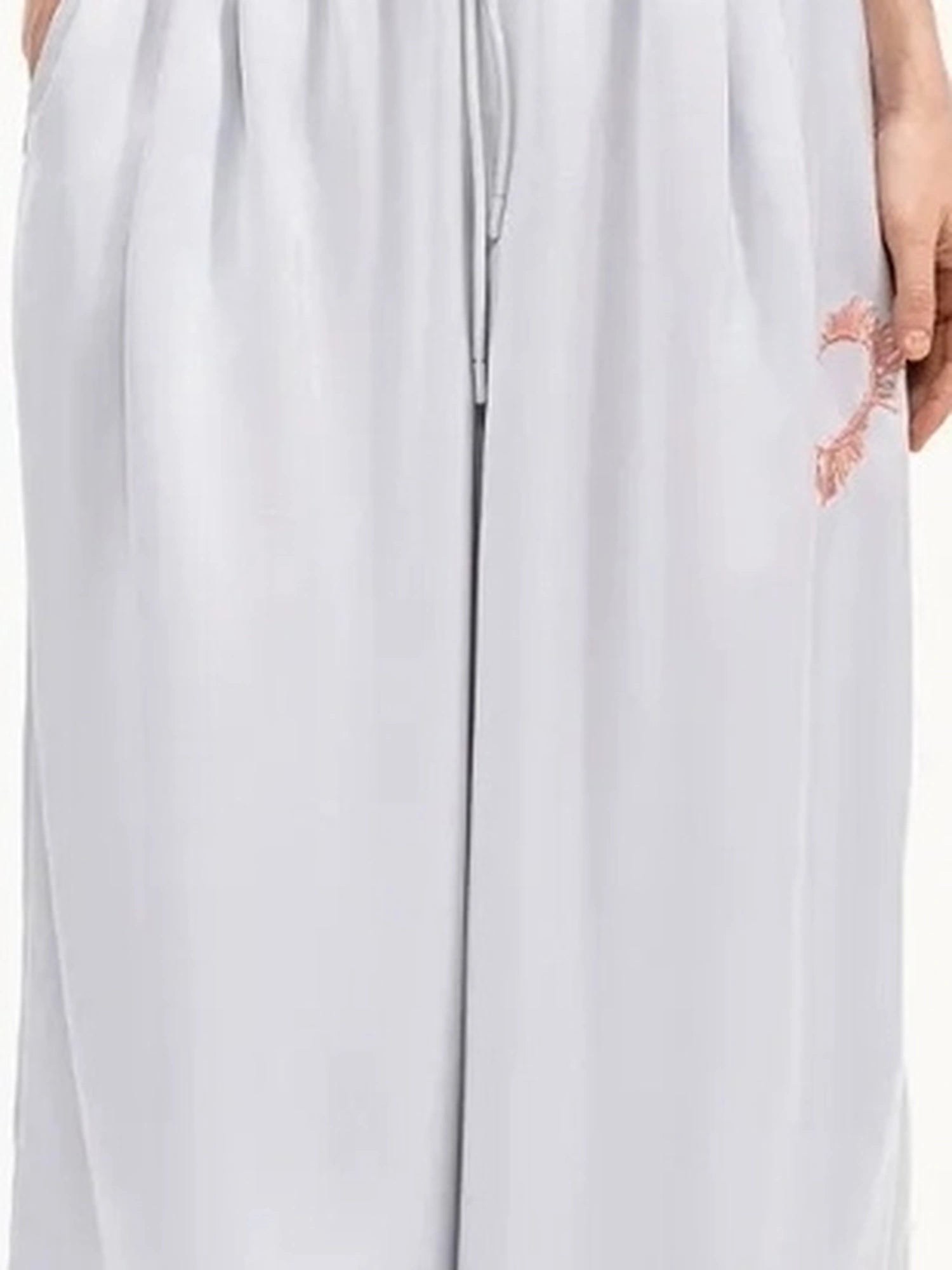 OuttheBlue Summer Patchwork Embroidered Satin Trousers
