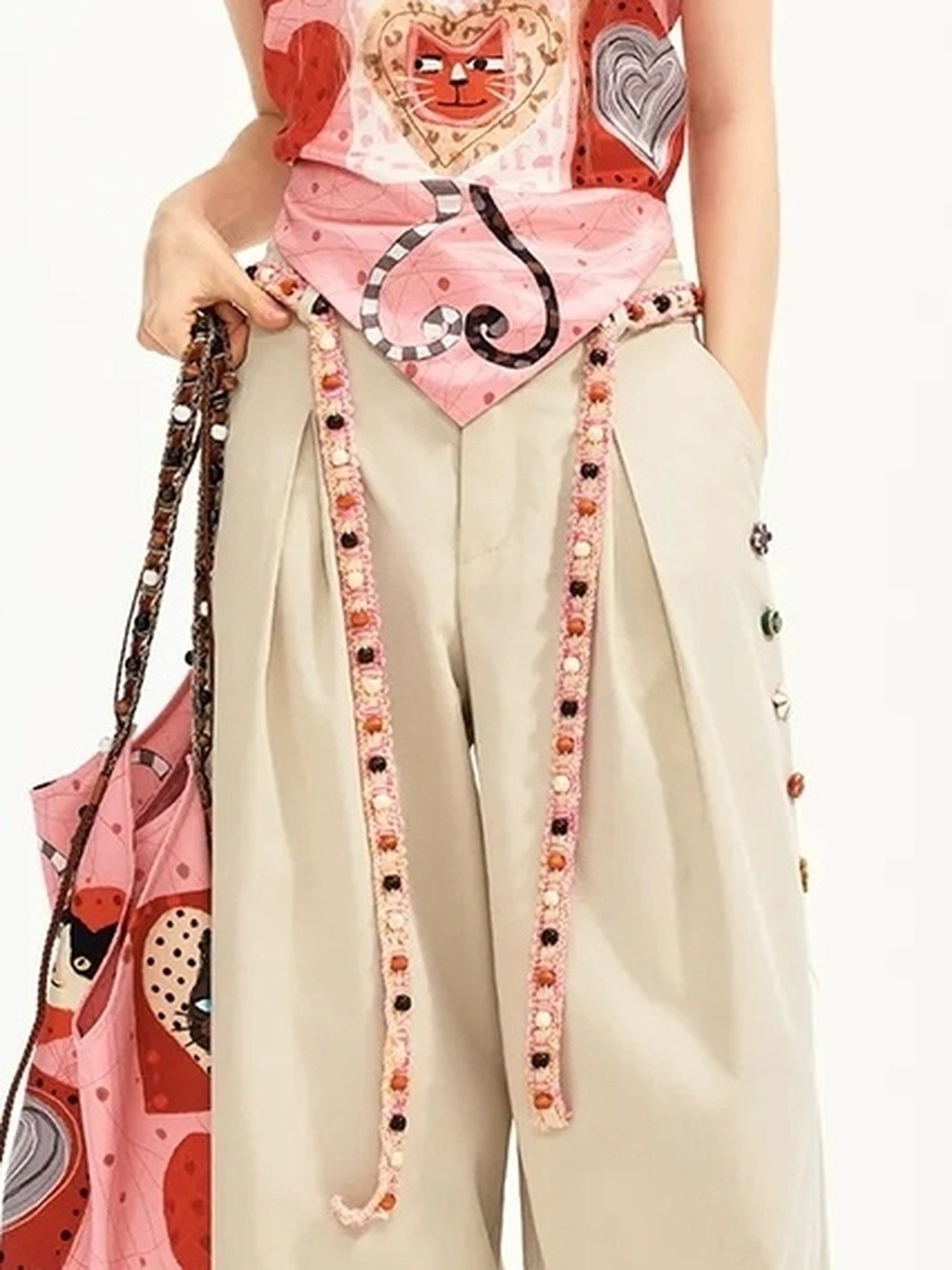 OuttheBlue Summer Print Satin Camisole With Tie