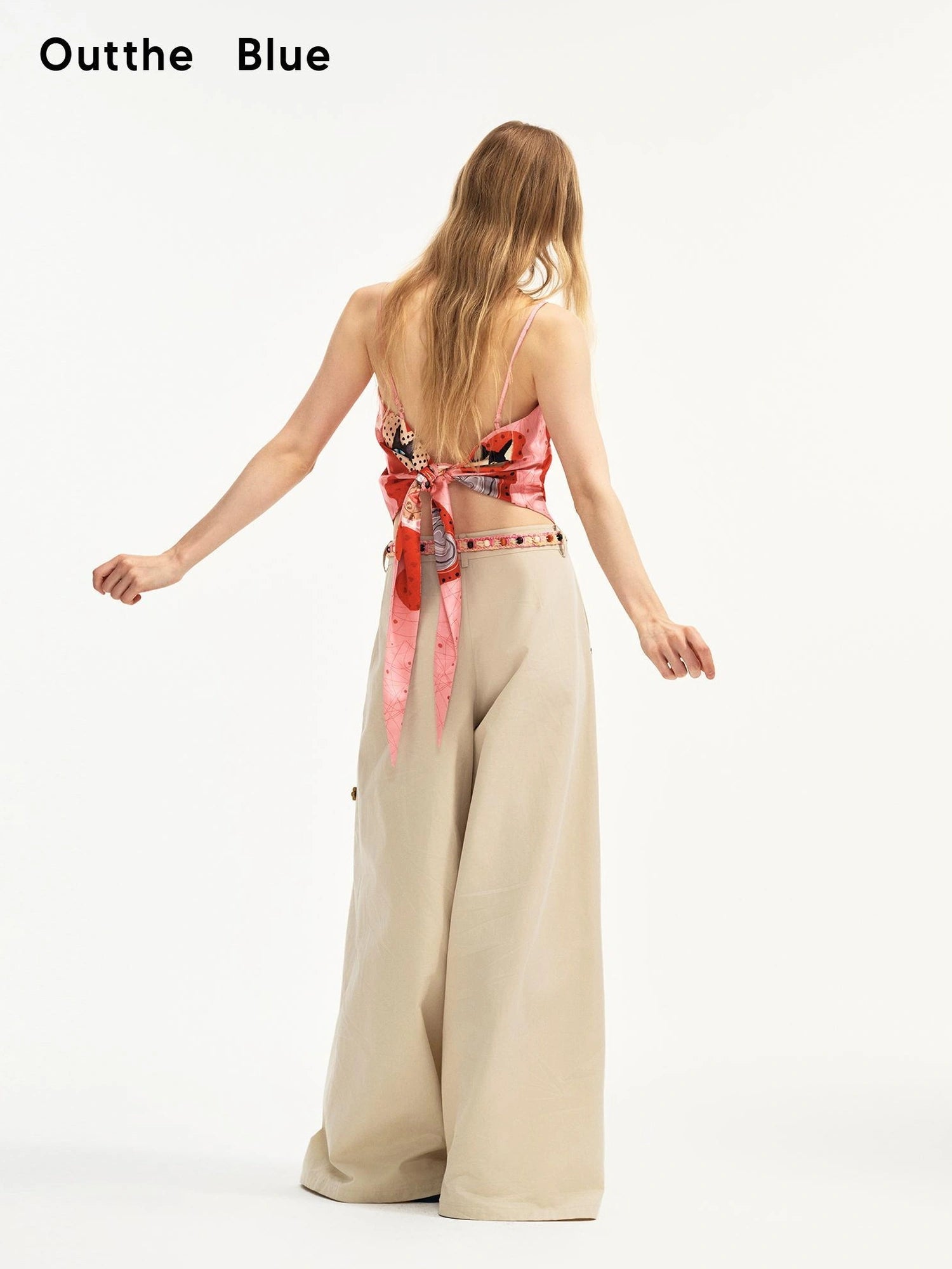 OuttheBlue Summer Print Satin Camisole With Tie