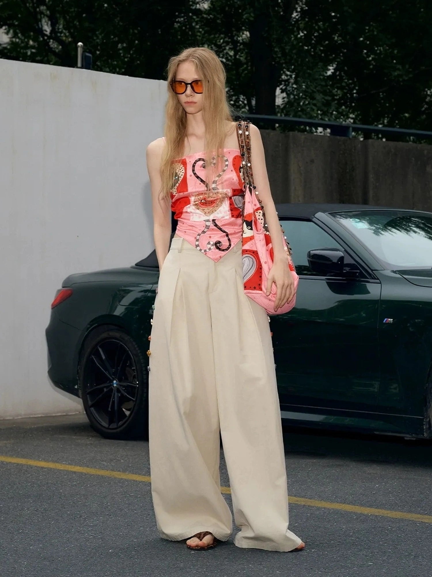 OuttheBlue Summer Print Satin Camisole With Tie