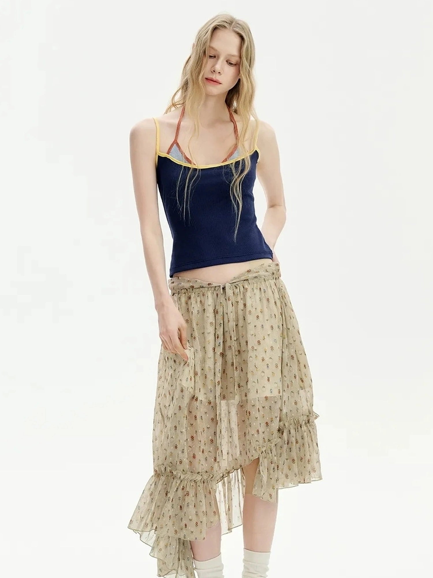 OuttheBlue Summer Two Tone Layered Halter Neck Tank