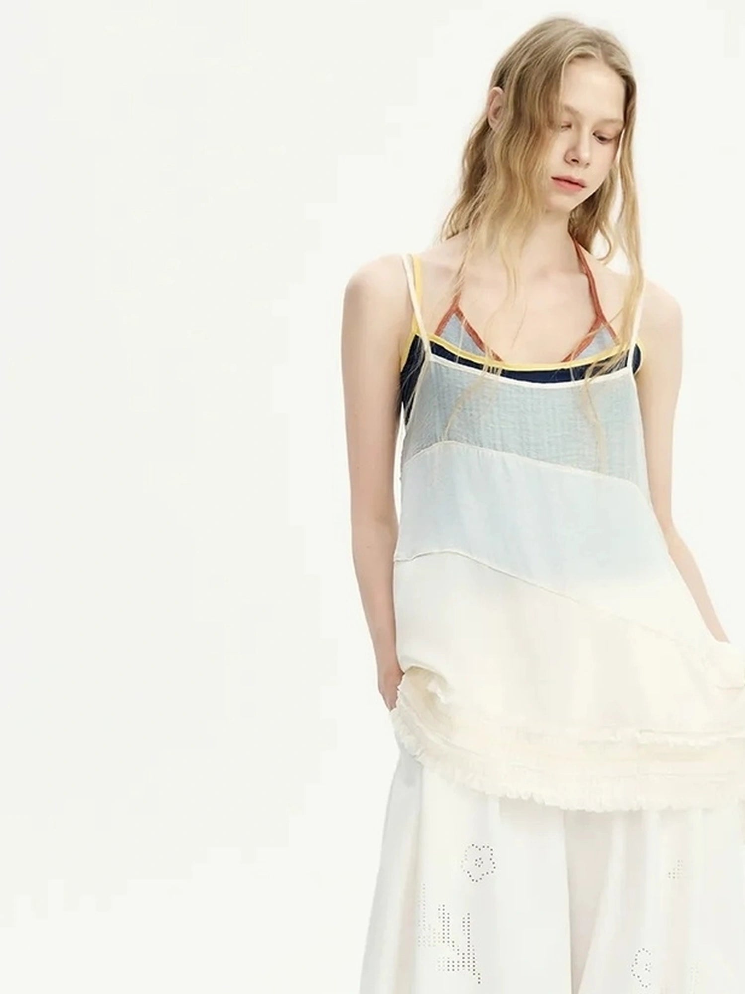 OuttheBlue Summer Two Tone Layered Halter Neck Tank