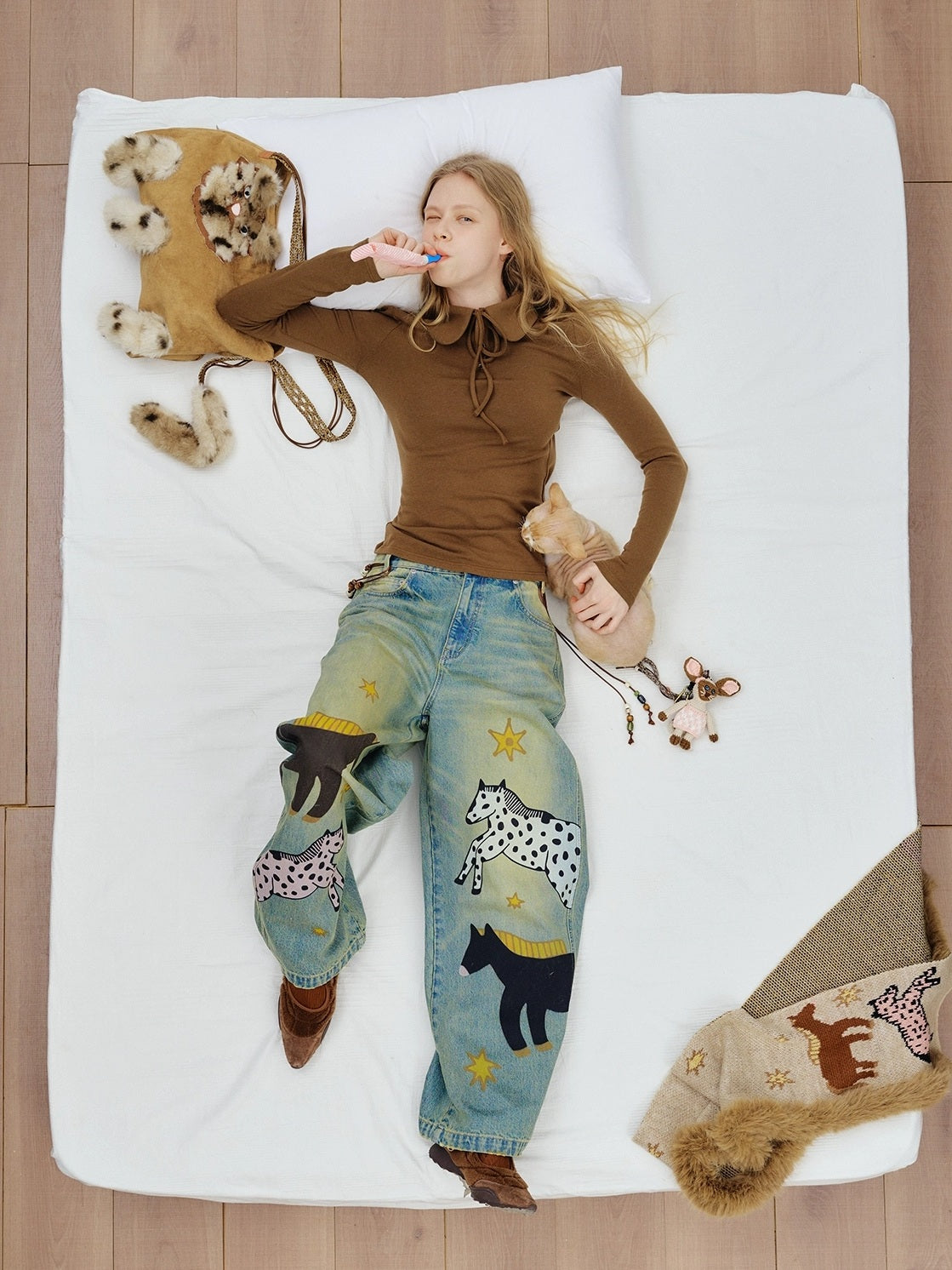 OuttheBlue Sweet Cool Cat Accent Square Single Shoulder Women Fashion Bag