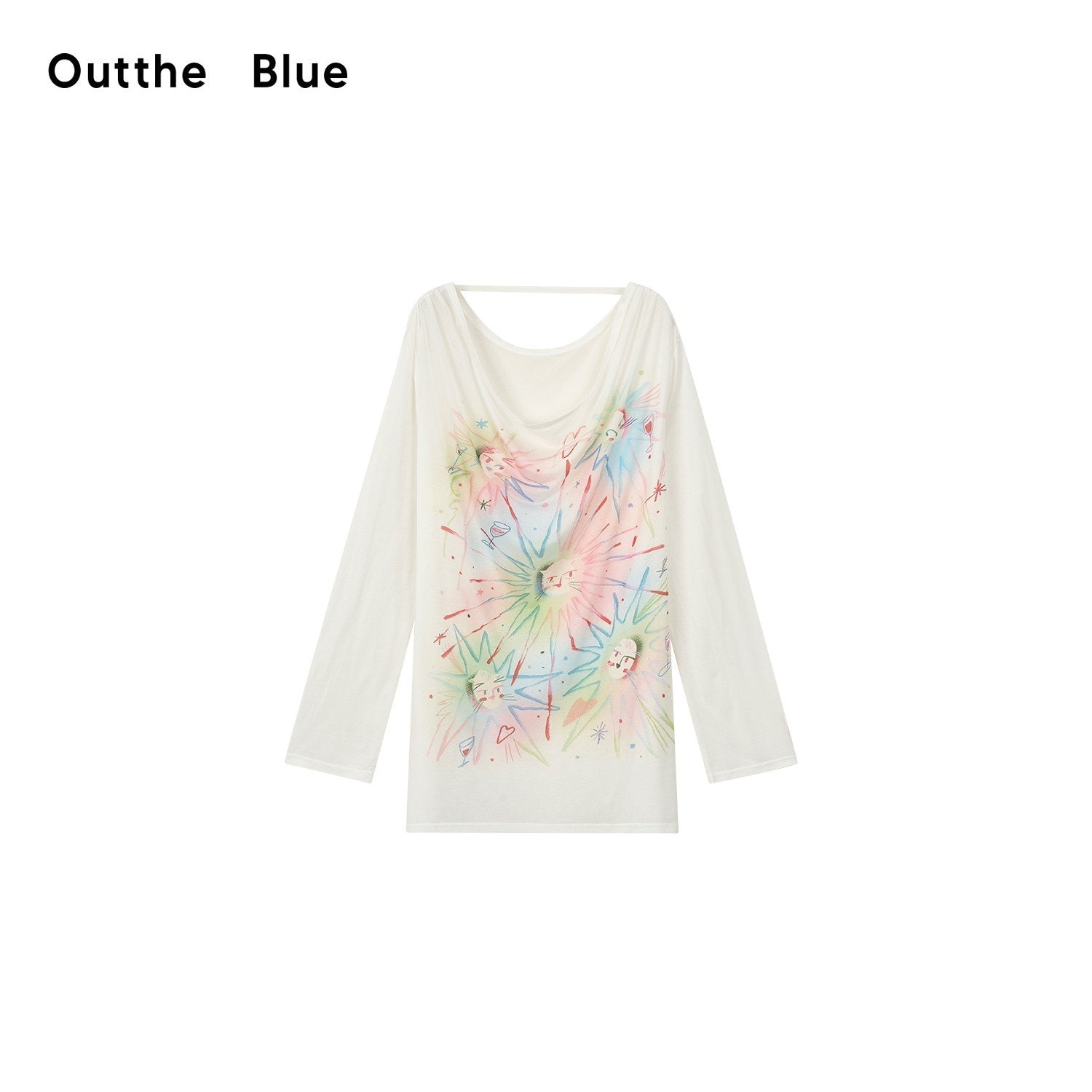 OuttheBlue_Sweet_Printed_Loose_Scoop_Neck_Lyocell_Uv_Beige_Cat_Nebula_Long_Sleeve_T-Shirts_MISSTT