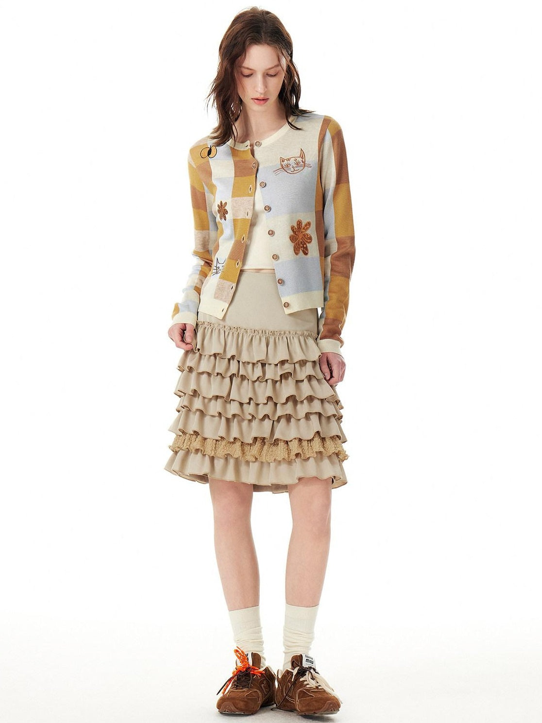 OuttheBlue Tencel Button Long Sleeve Cardigan And Skirt Women Two Piece Top & Skirt Sets