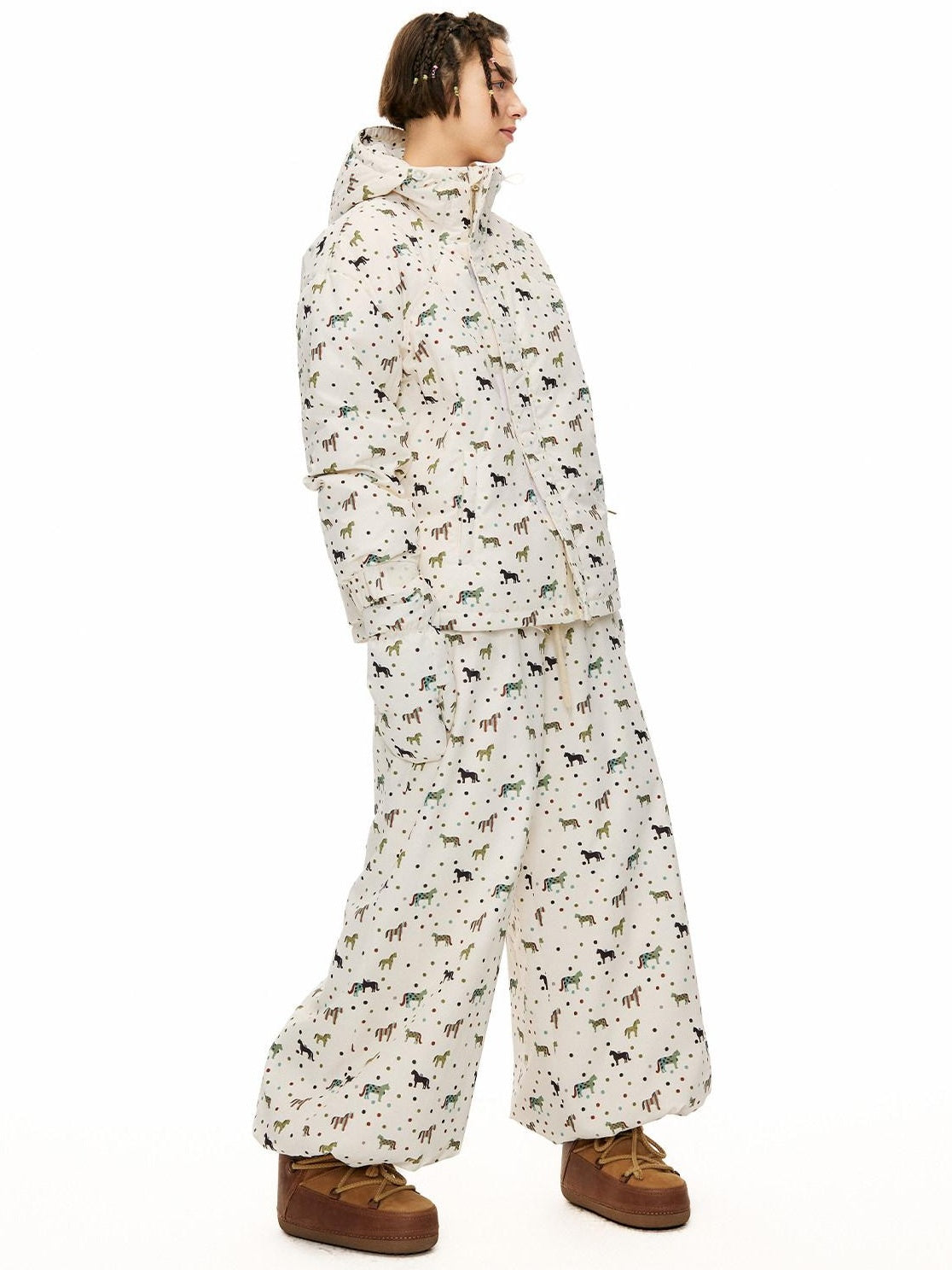 OuttheBlue Thermal Fleece Lined High Waist Full Length Pearl White Pants