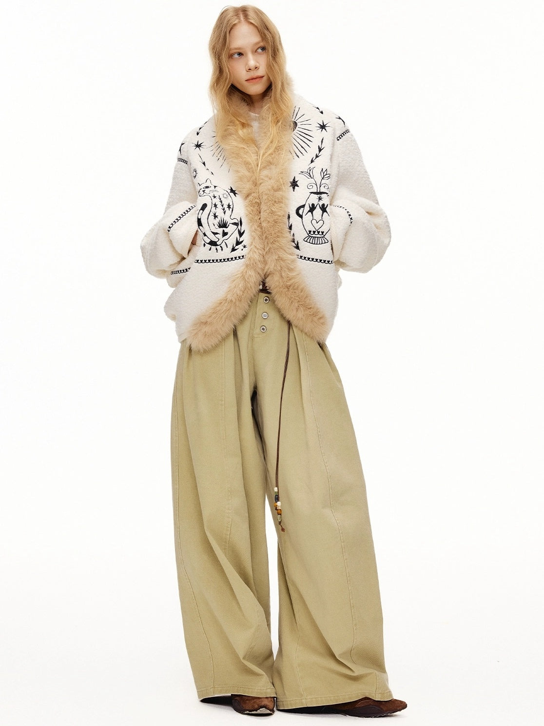 OuttheBlue Thick Wool Blend Commuter Relaxed Fit Boat Neck Women Moonlight White Jacket