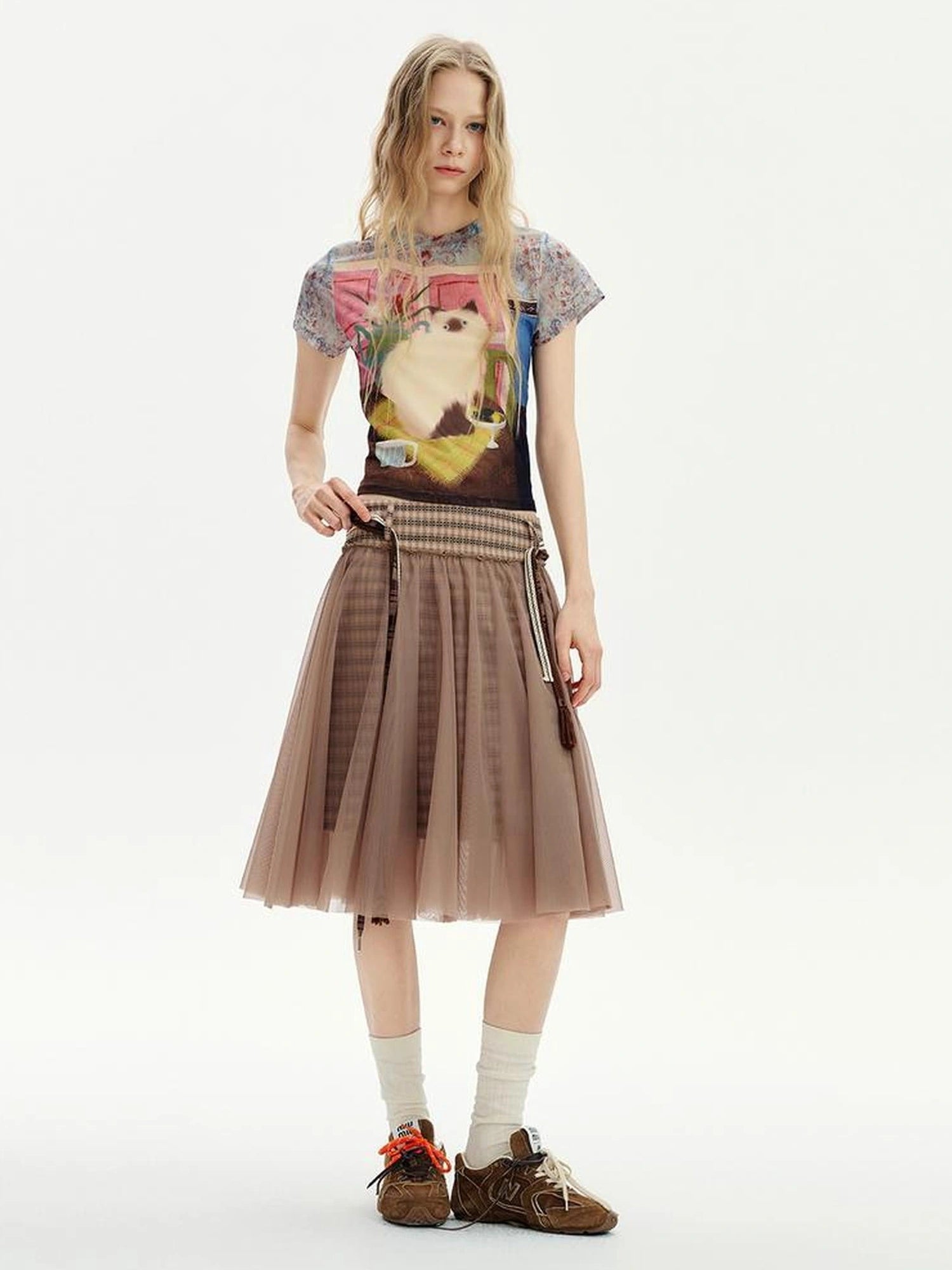 OuttheBlue Vintage Floral Cat Print Summer T-shirt