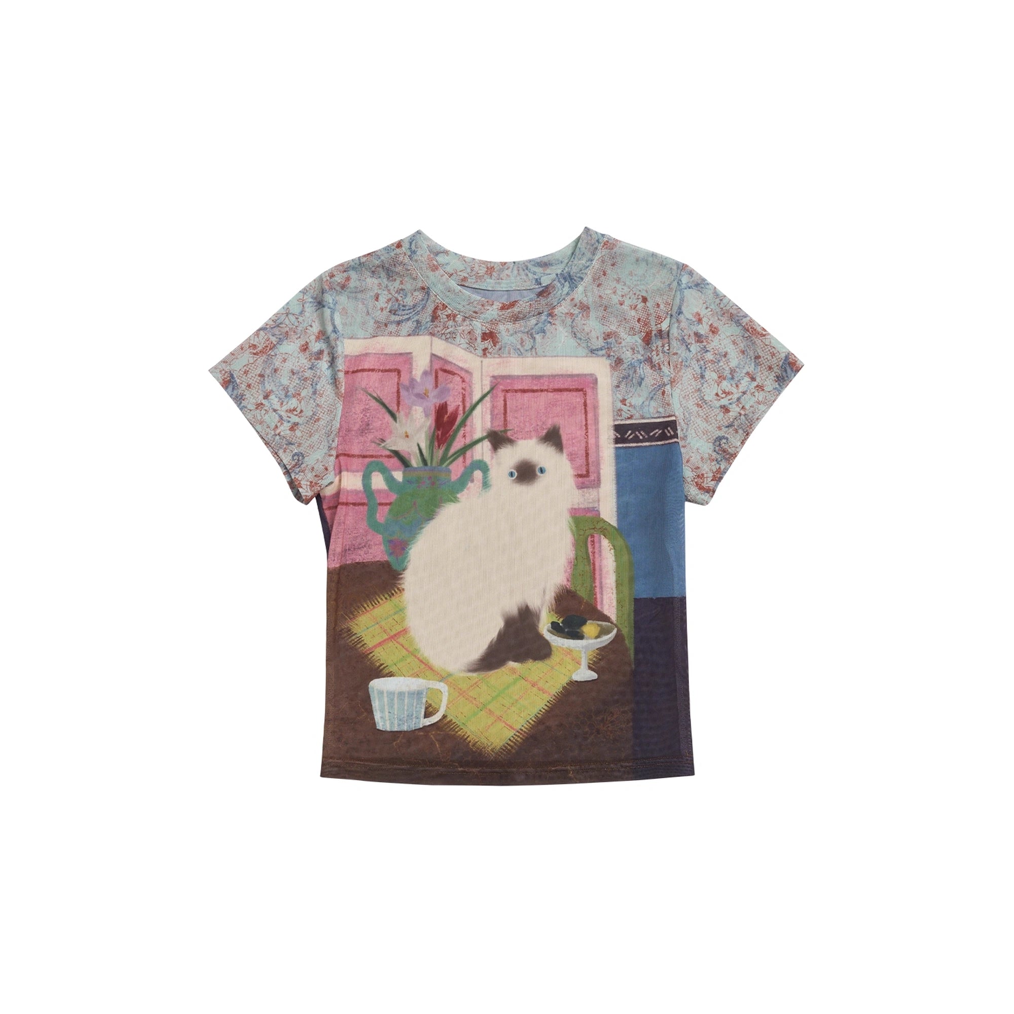 OuttheBlue_Vintage_Floral_Cat_Print_Summer_T-shirt_MISSTT
