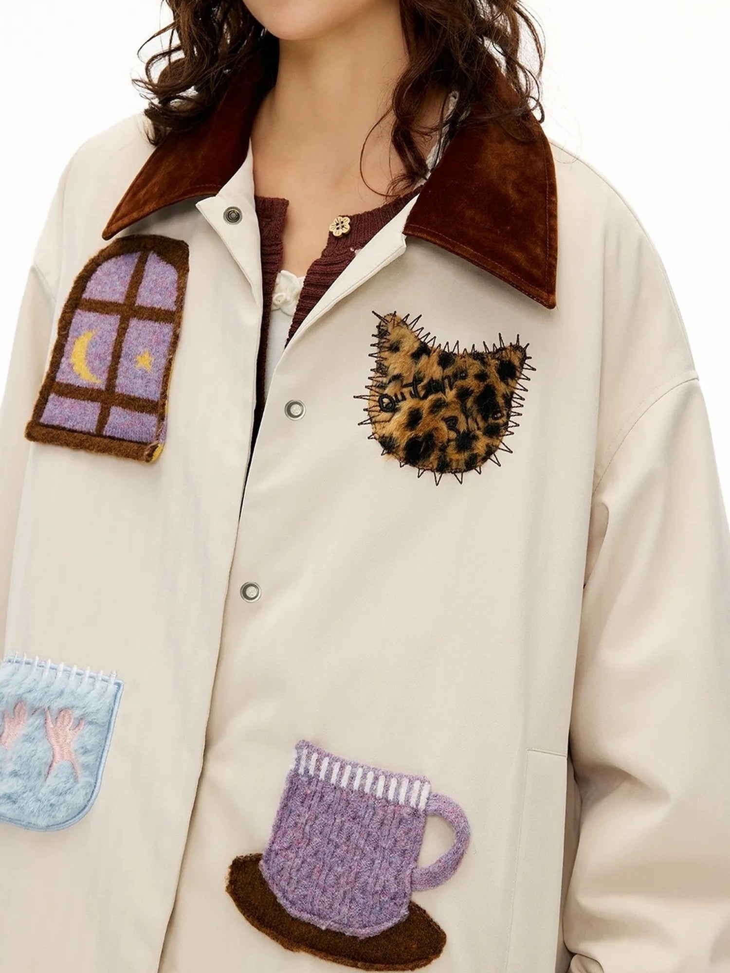 OuttheBlue Vintage Fun Shirt Style Loose Down Jacket