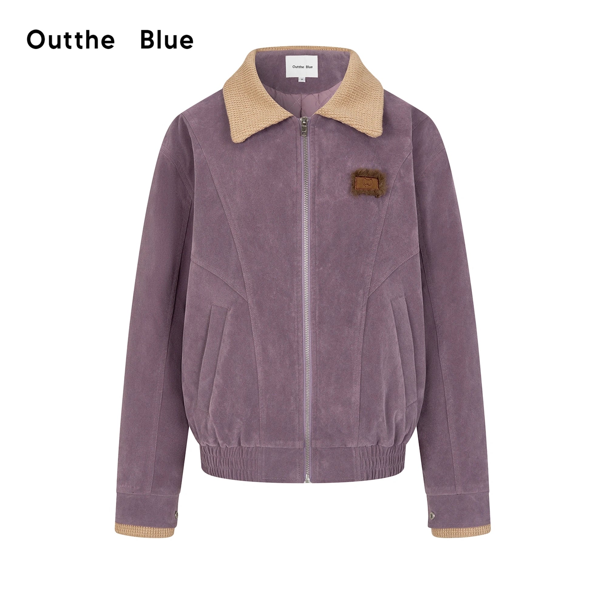 OuttheBlue_Vintage_Knit_Trimmed_Gray_Purple_Suede_Cotton_Jacket_MISSTT
