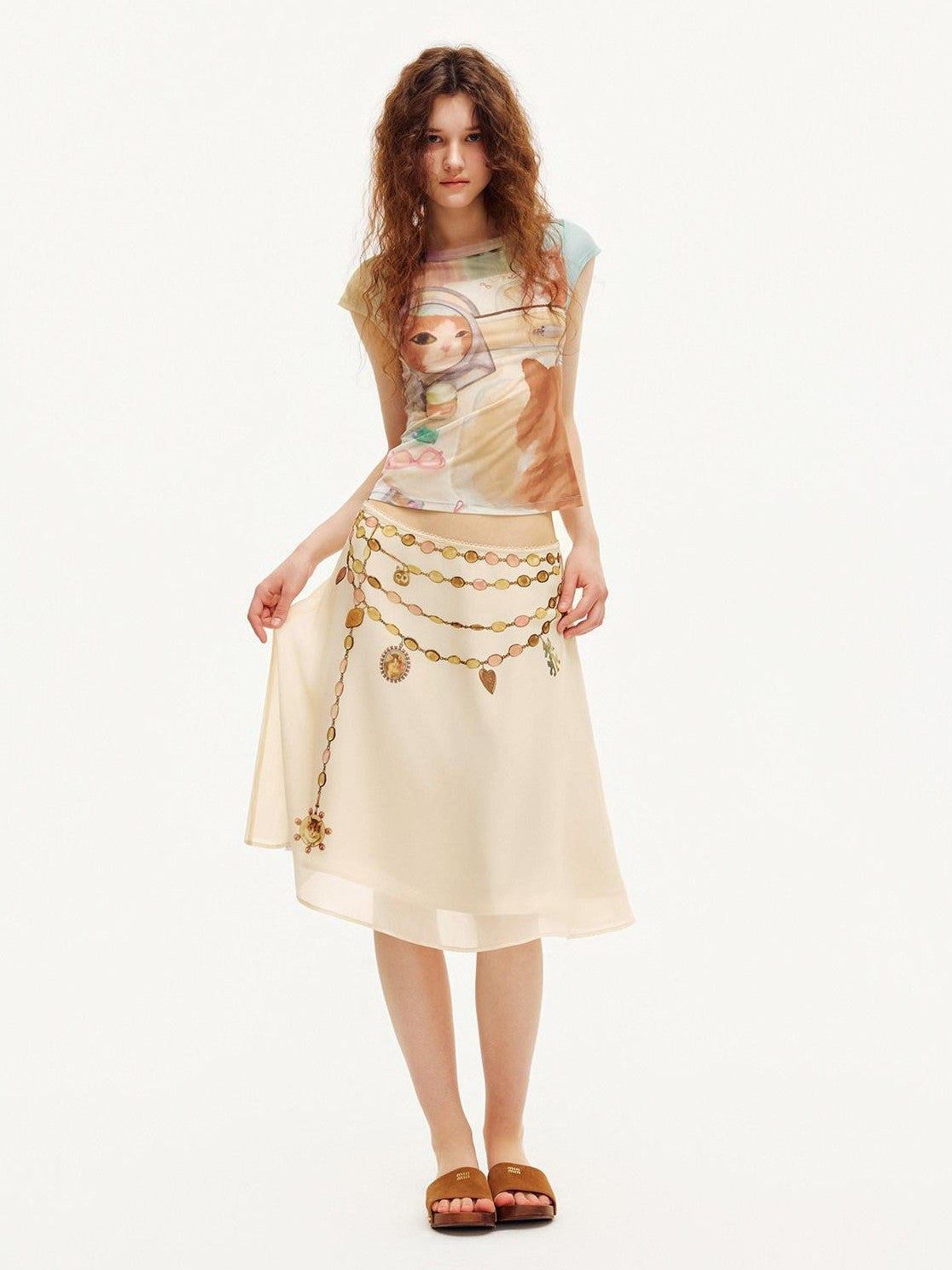 OuttheBlue Vintage Mesh Flutter Sleeve Slim Fit Women&