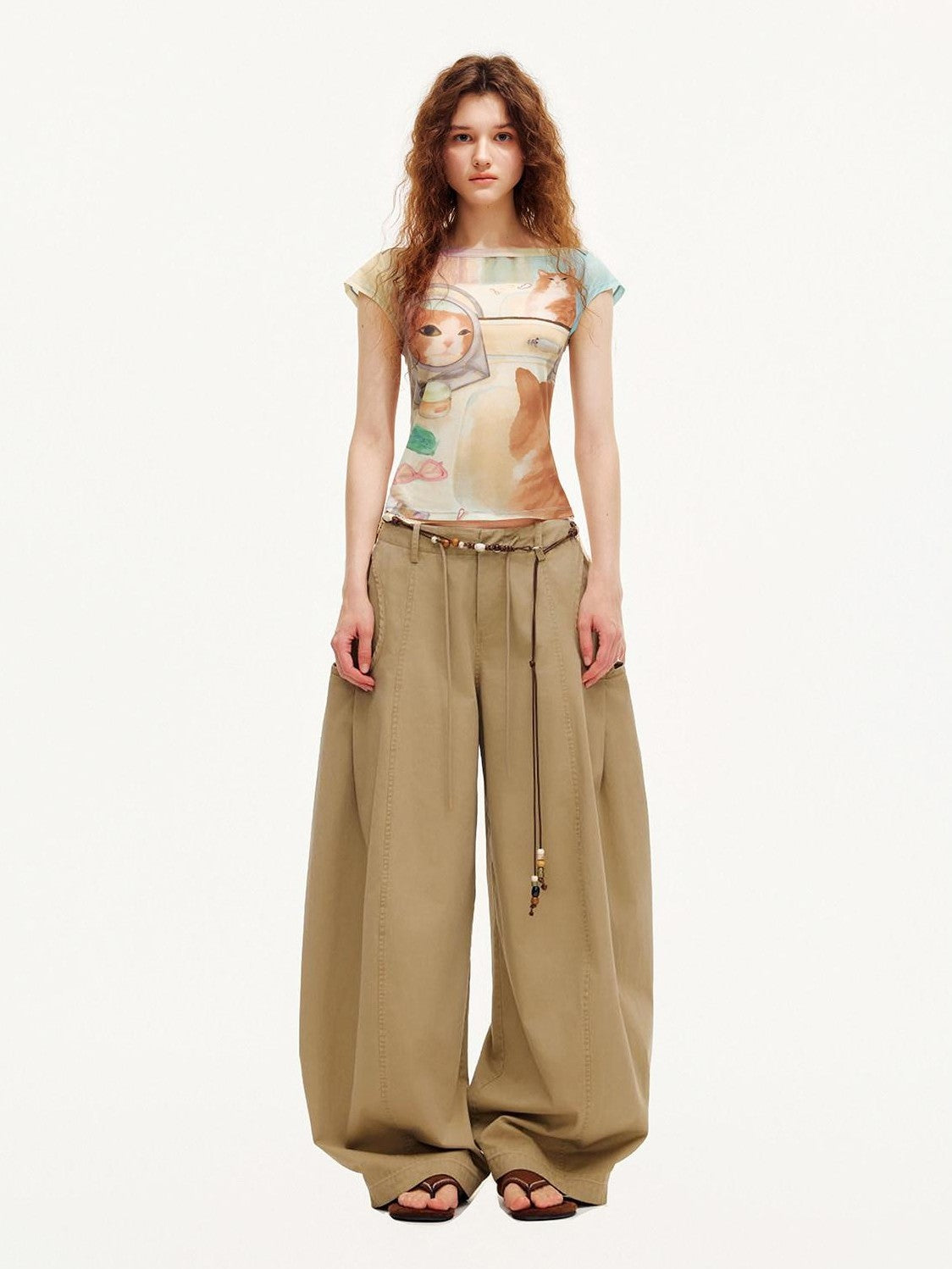 OuttheBlue Vintage Mesh Flutter Sleeve Slim Fit Women&