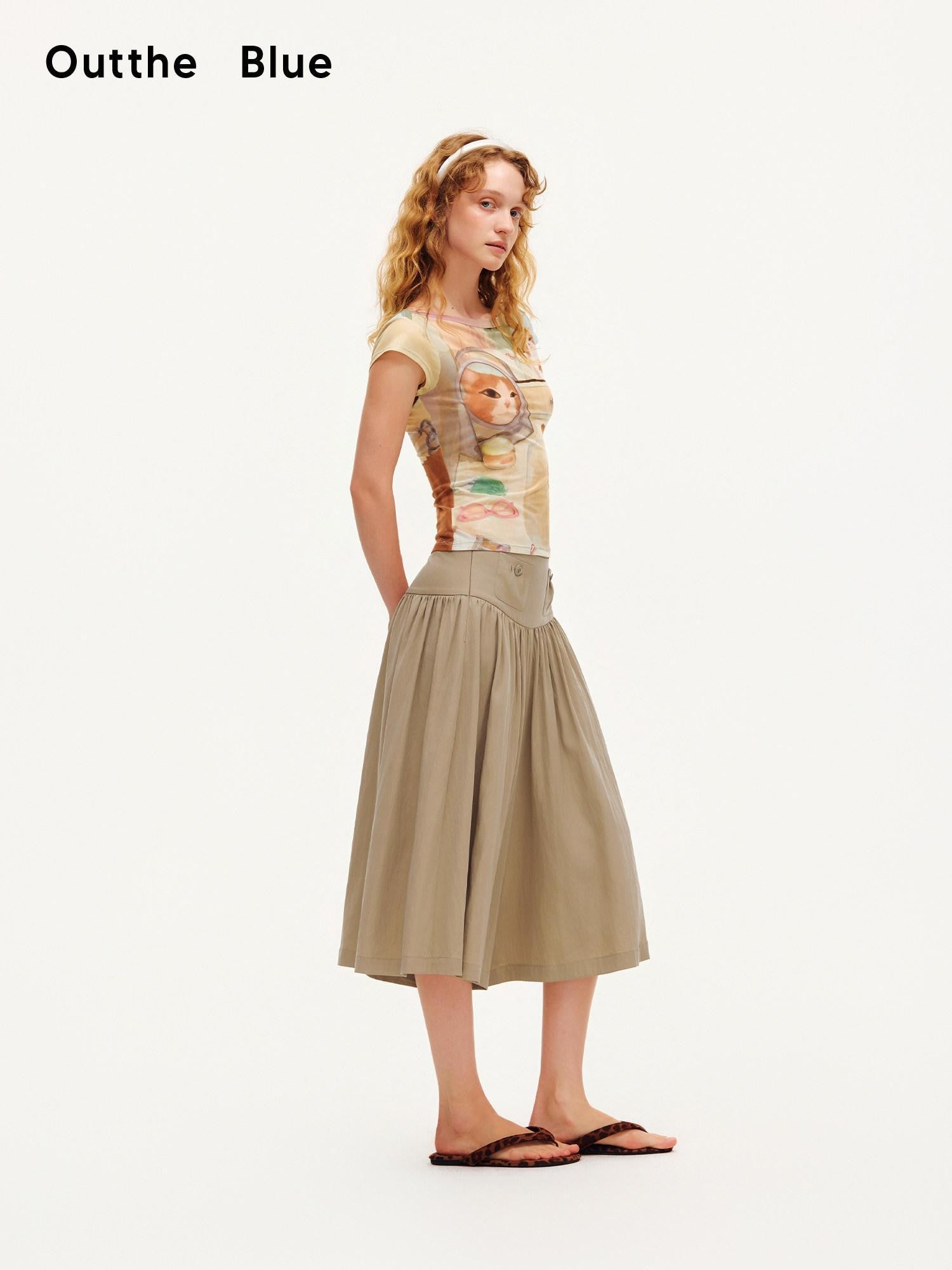 OuttheBlue Vintage Mesh Flutter Sleeve Slim Fit Women&