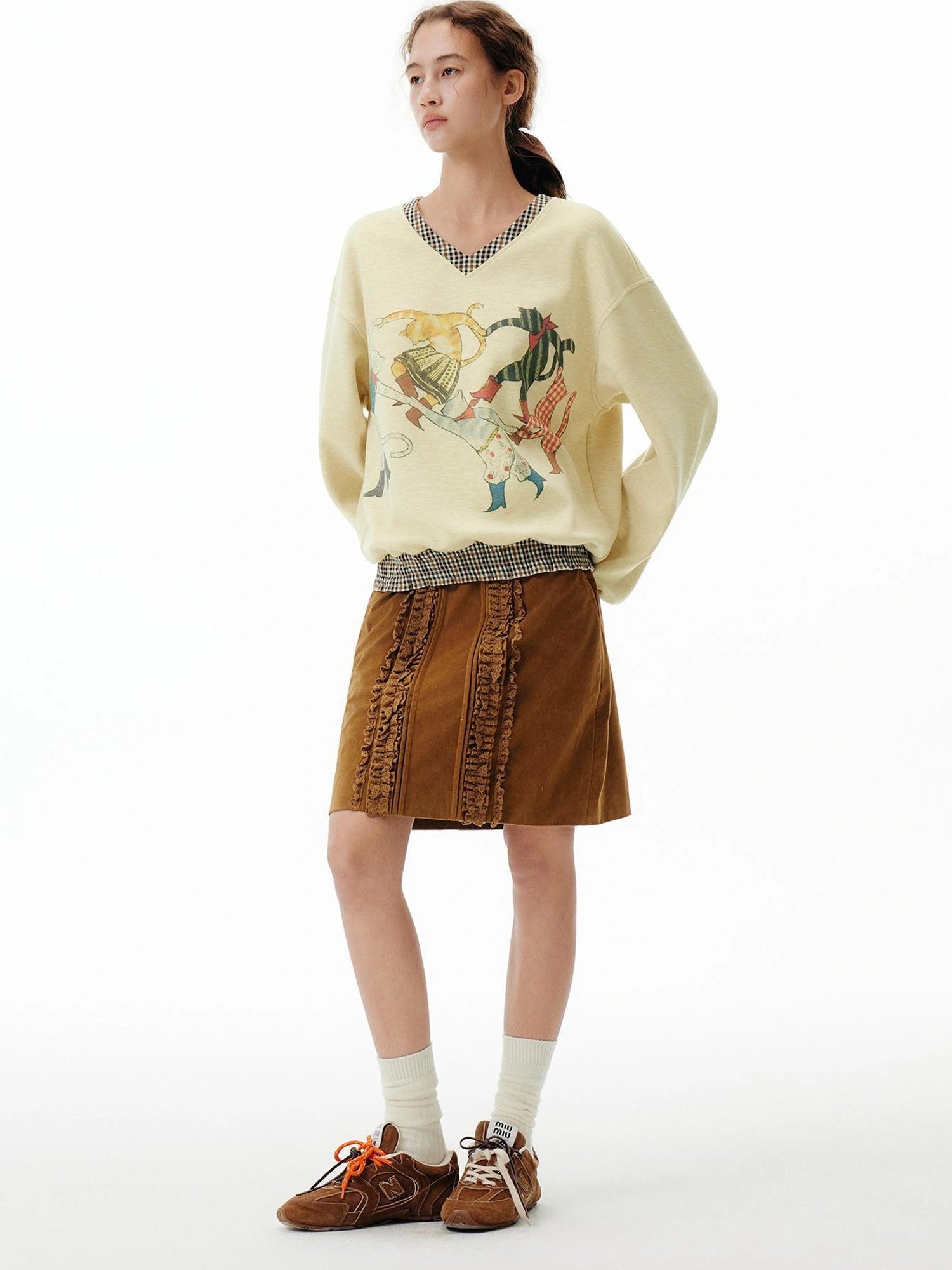 OuttheBlue Vintage Plaid Collage V-neck Hoodie