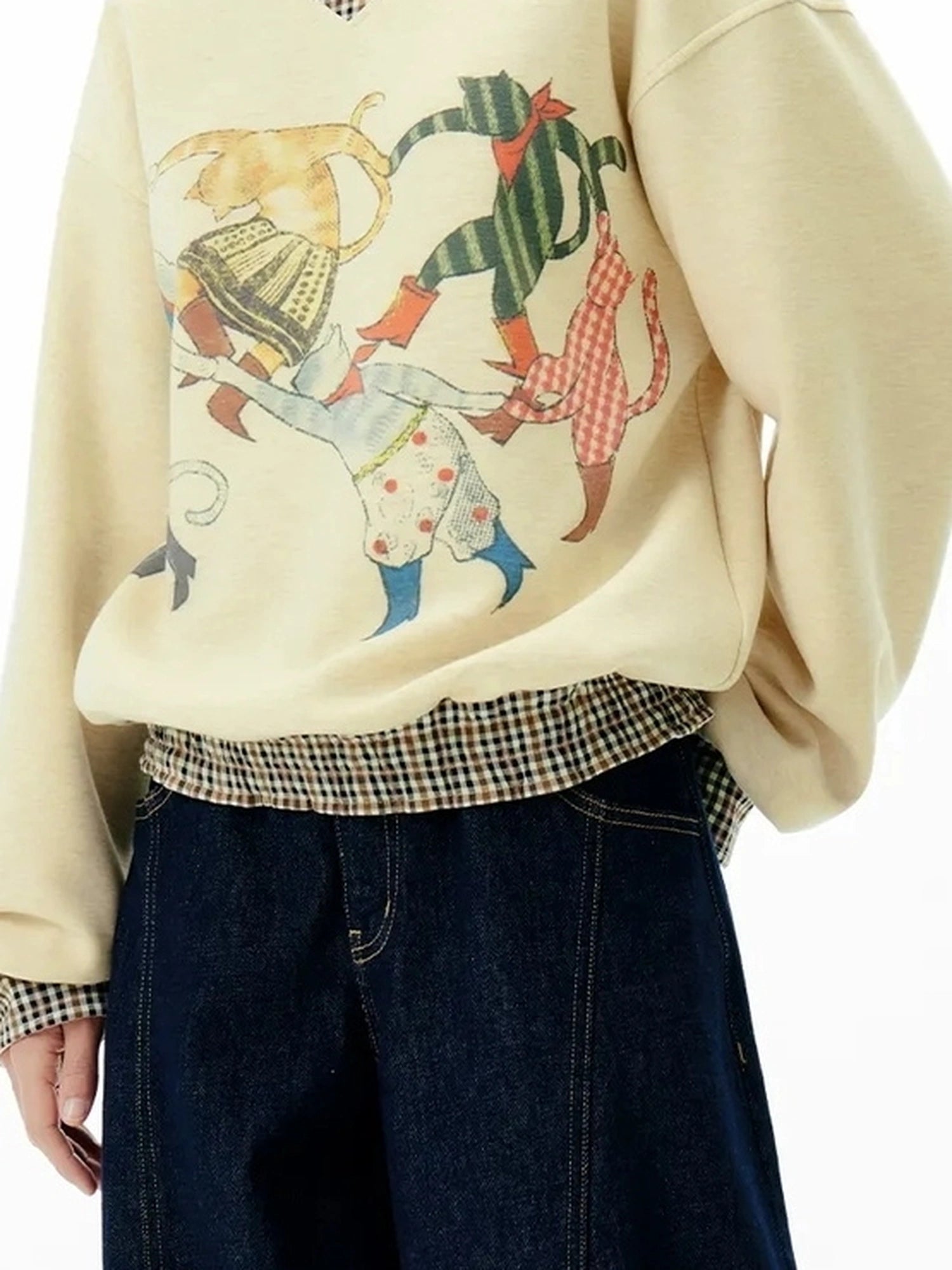 OuttheBlue Vintage Plaid Collage V-neck Hoodie
