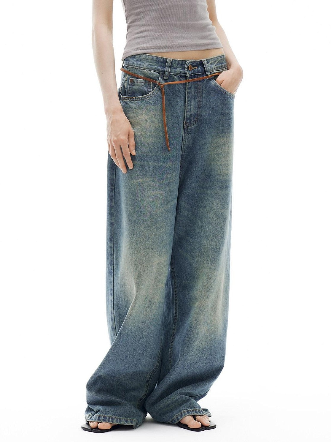 OuttheBlue Vintage Stonewashed Low Waist Loose Women&