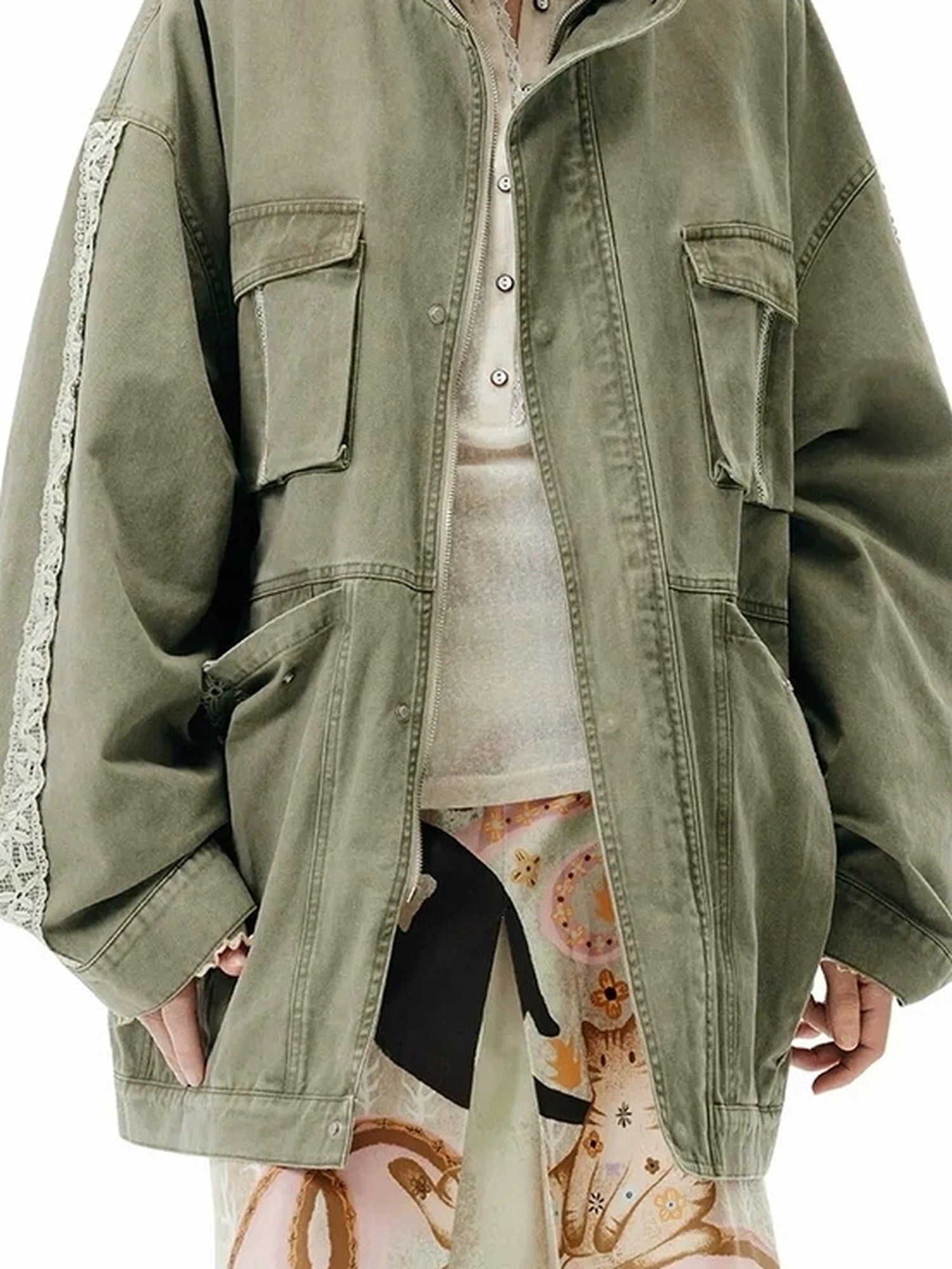 Vintage Washed Lace Utility Jacket