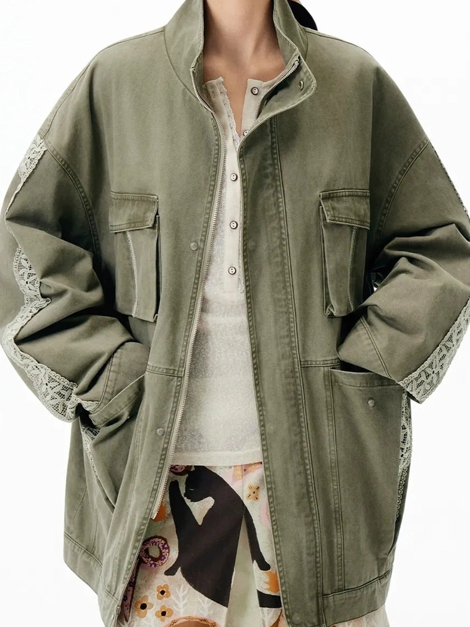 Vintage Washed Lace Utility Jacket