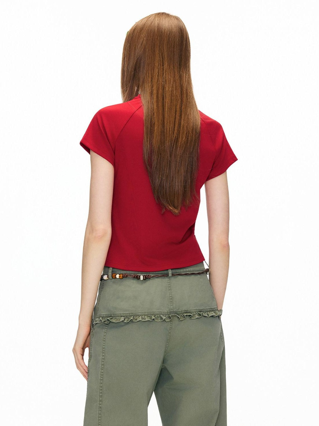 OuttheBlue Waist Defining Raglan Crew Polka Animal Viscose Blend Short Sleeve T-Shirts