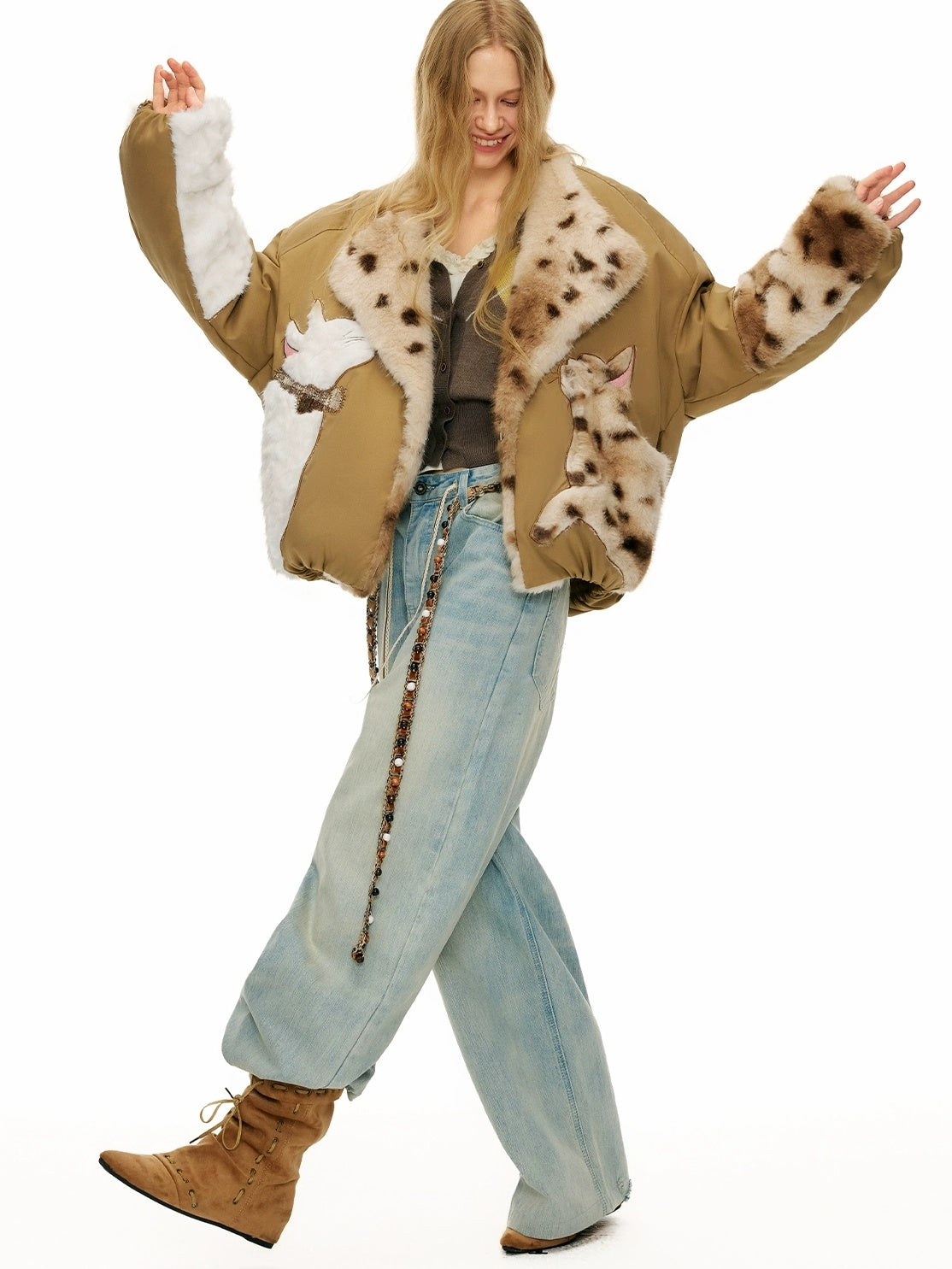 OuttheBlue Warm 90 Percent White Duck Down Casual Khaki No Hood Women Down Jacket