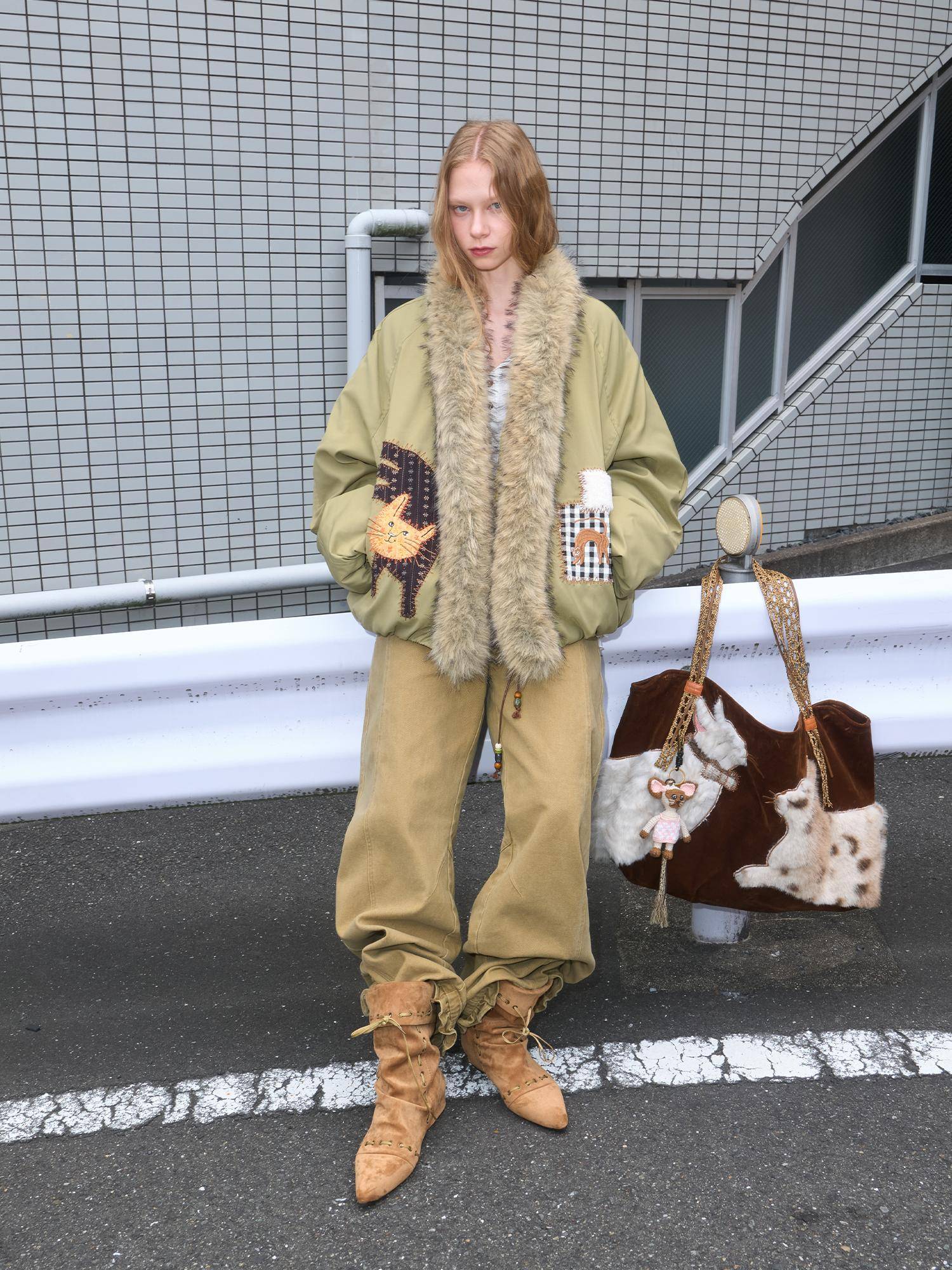 OuttheBlue Warm 90 Percent White Duck Down Straight Patch Applique Pale Green Down Jacket