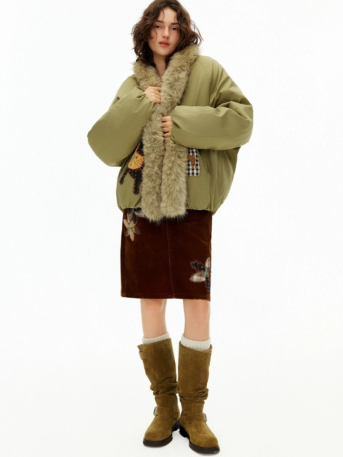 OuttheBlue Warm 90 Percent White Duck Down Straight Patch Applique Pale Green Down Jacket