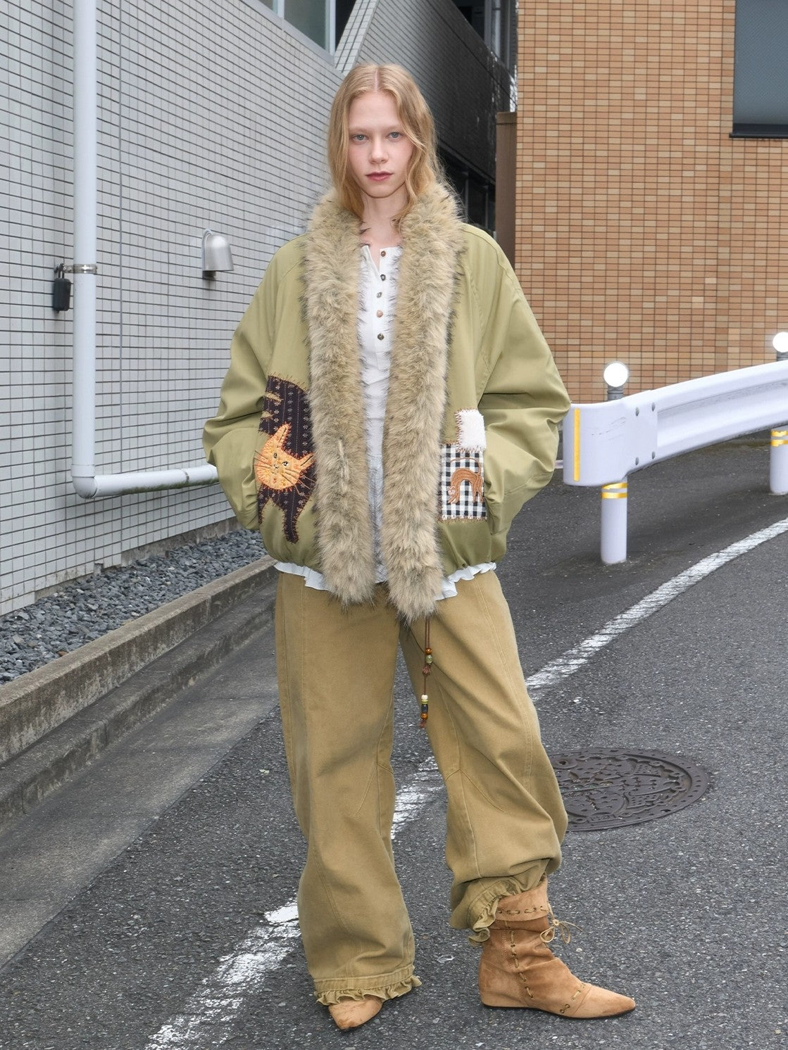 OuttheBlue Warm 90 Percent White Duck Down Straight Patch Applique Pale Green Down Jacket