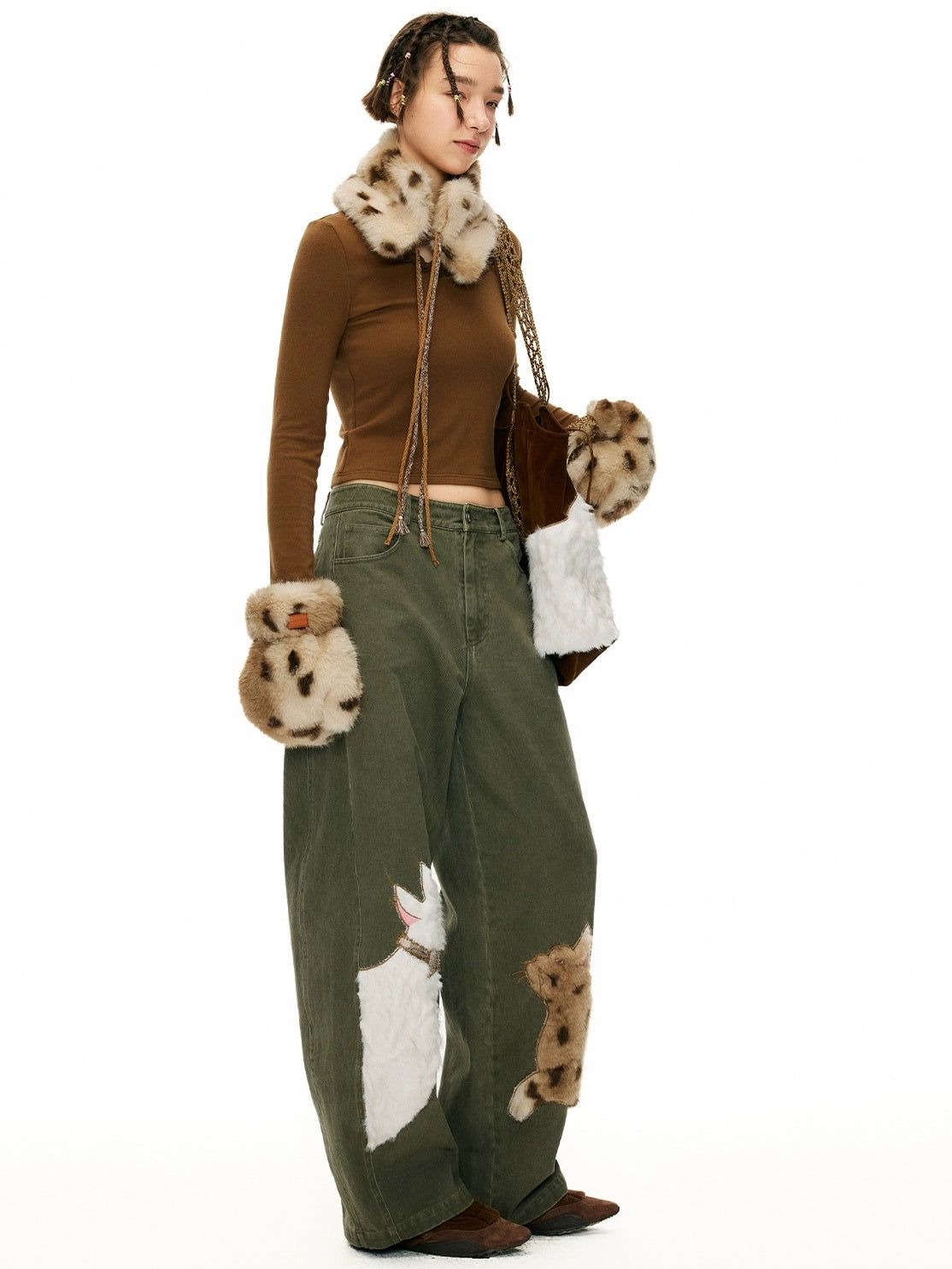 OuttheBlue Warm Thick Polyester Full Coverage Mitten Unisex Ski Leopard Gloves Accessories