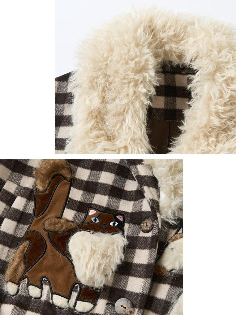 OuttheBlue Warm Wool Blend Single Breasted Loose Fit Commuter Brown Beige Plaid Jackets
