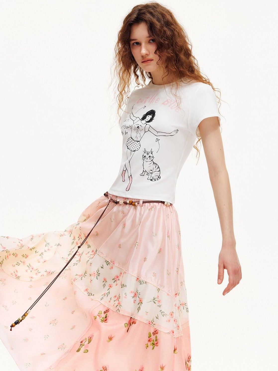 OuttheBlue White Line Art Print Slim Fit Women&