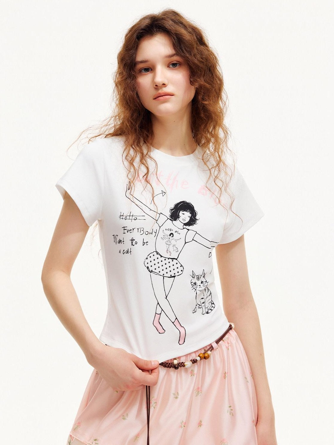 OuttheBlue White Line Art Print Slim Fit Women&