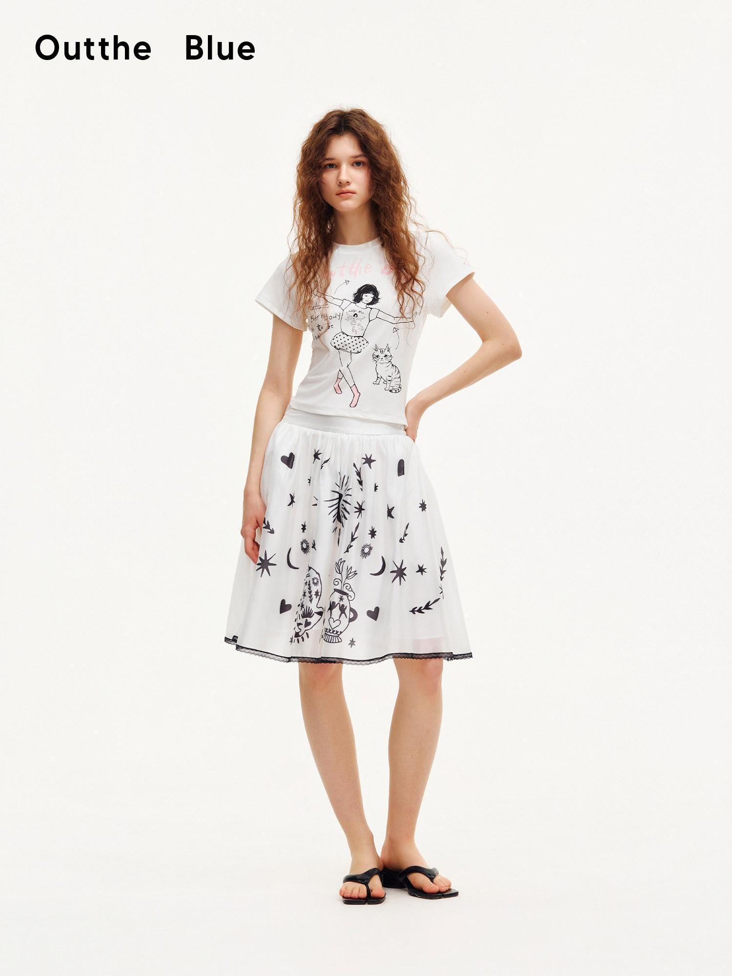 OuttheBlue White Line Art Print Slim Fit Women&