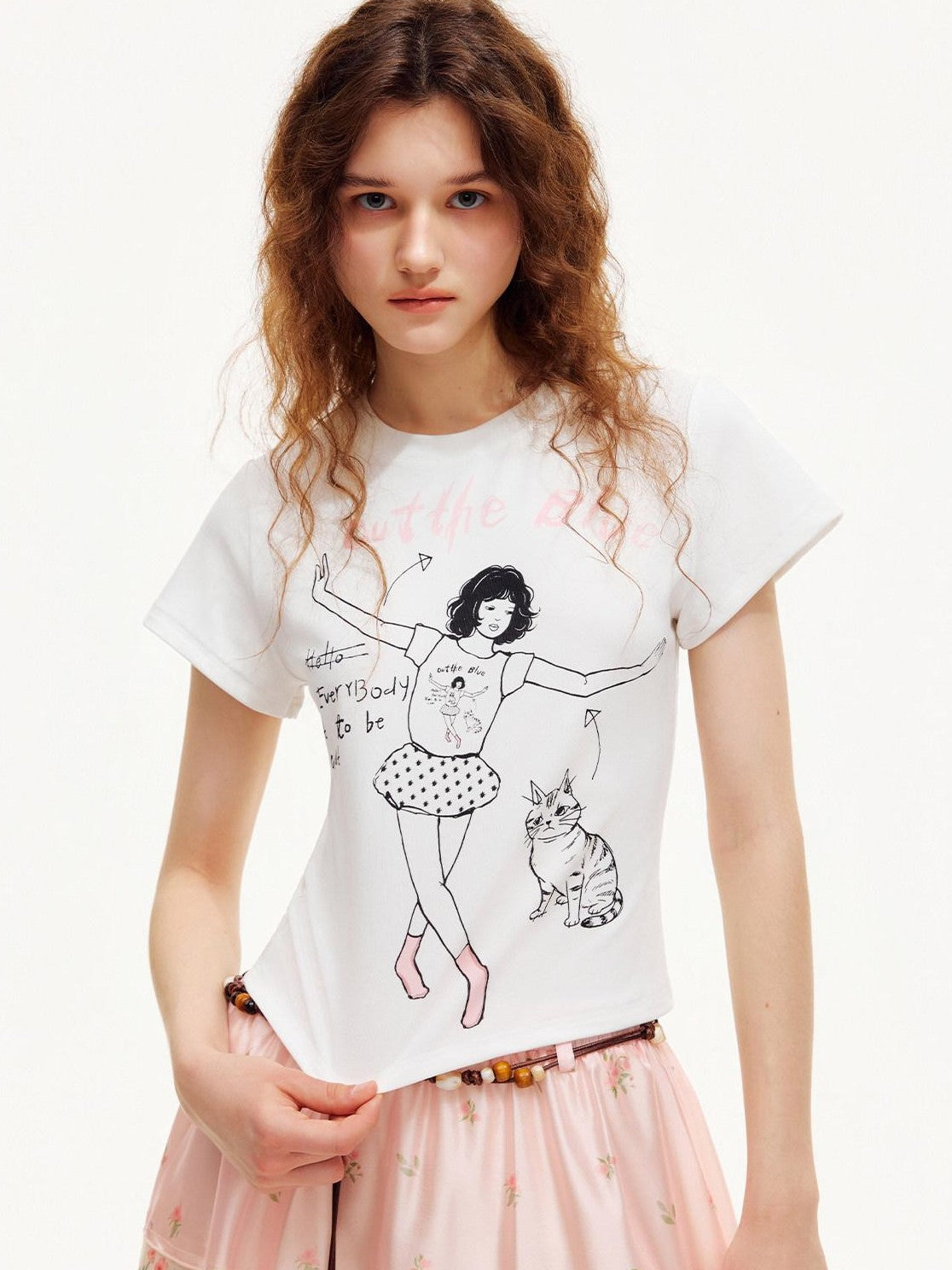 OuttheBlue White Line Art Print Slim Fit Women&