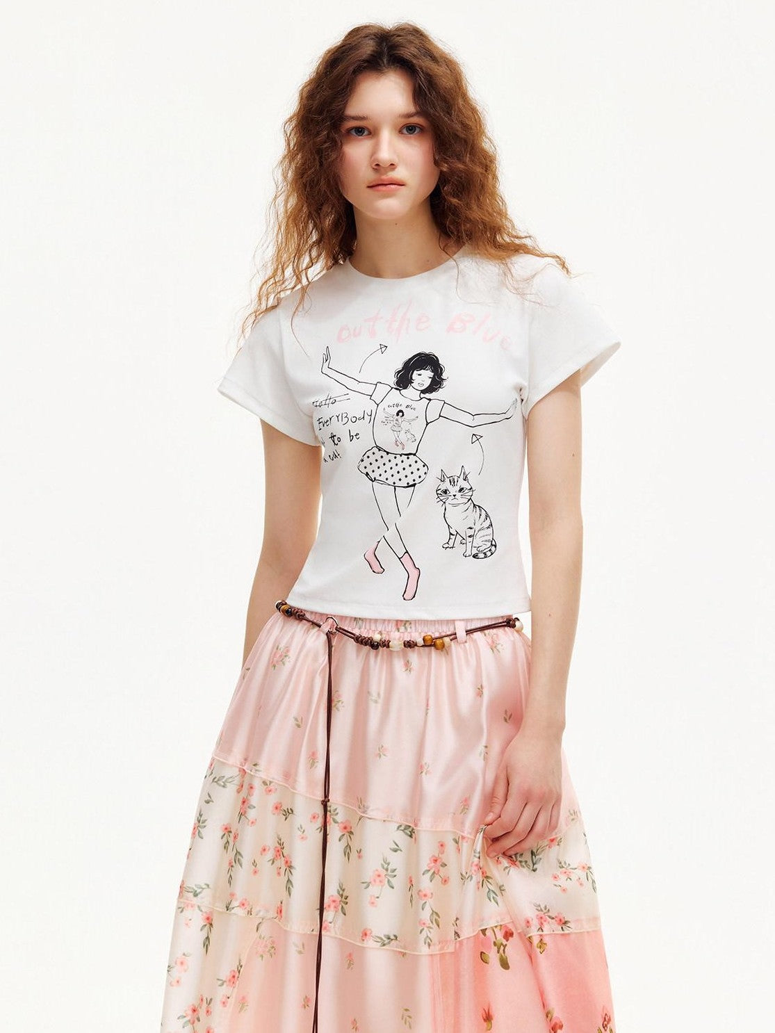 OuttheBlue White Line Art Print Slim Fit Women&