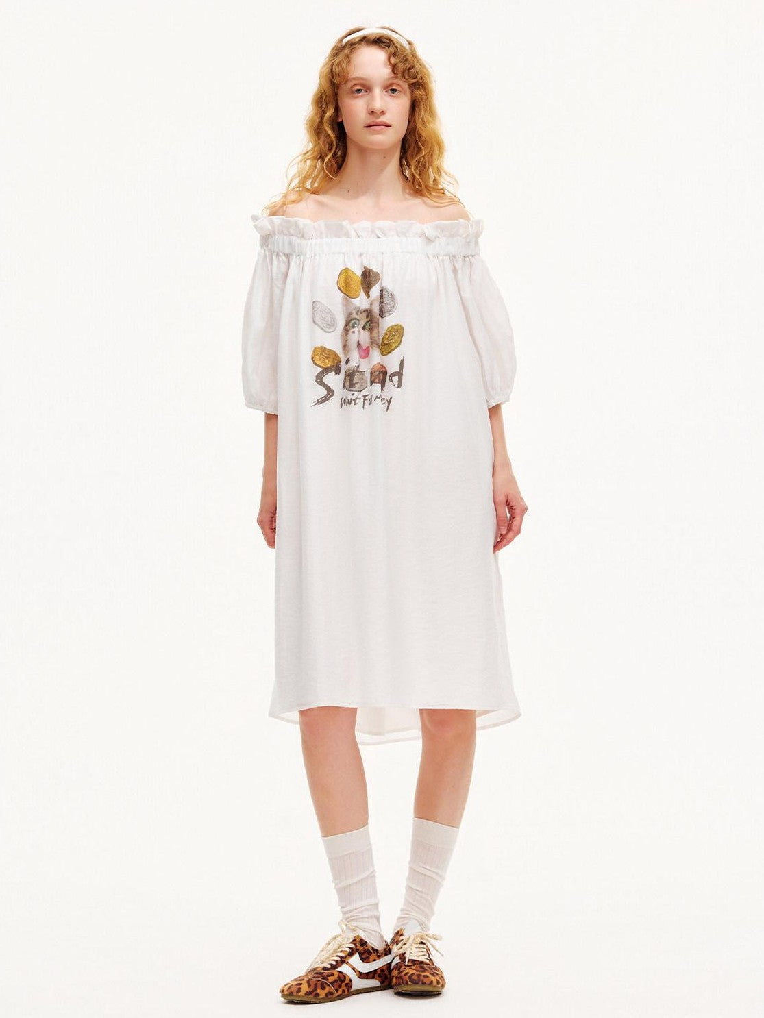 OuttheBlue White Puff Sleeve A Line Women&