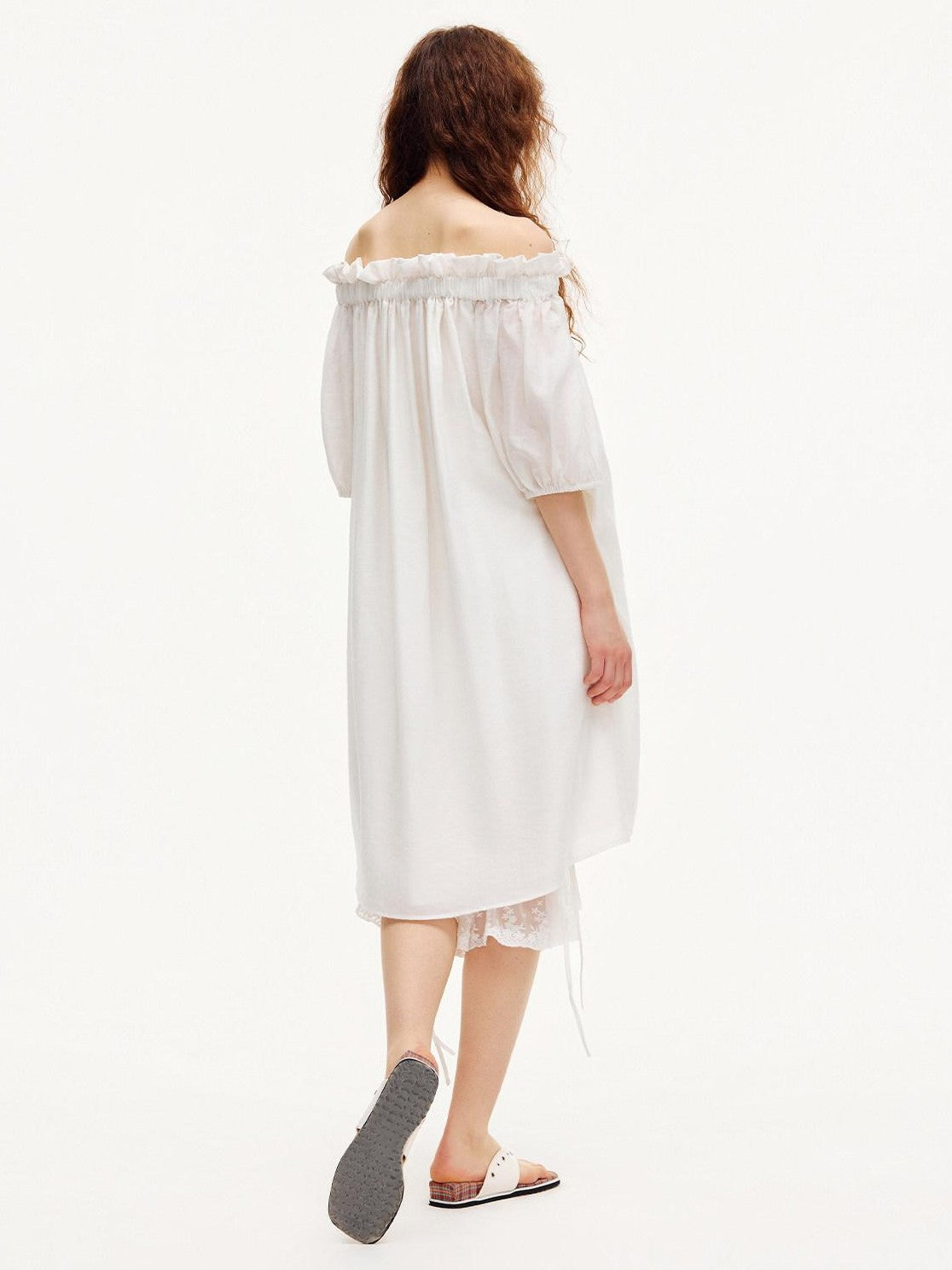 OuttheBlue White Puff Sleeve A Line Women&