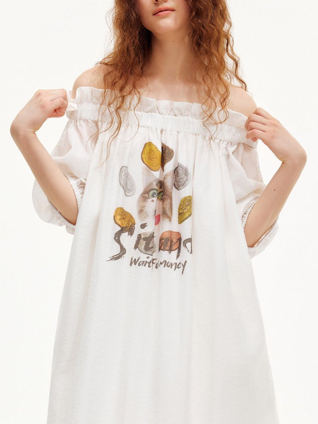 OuttheBlue White Puff Sleeve A Line Women&